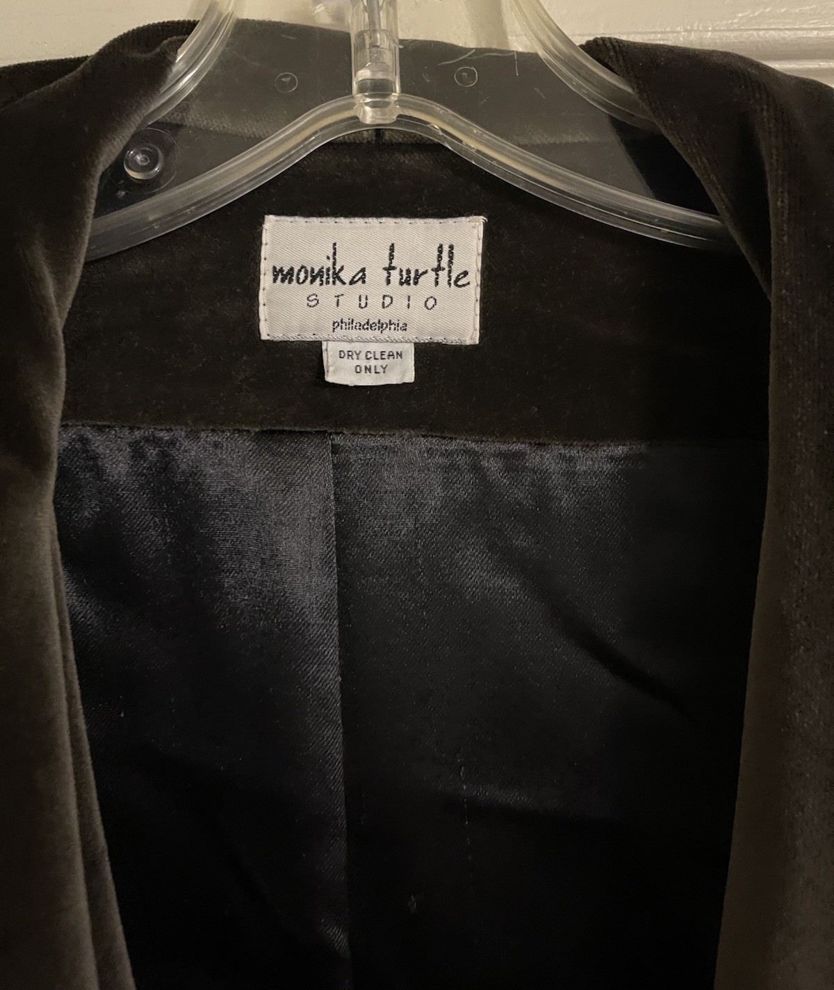 Vtg 1990s Monika Turtle Velvet Coat Women’s Plus Sz 1X 2X Black Open Front