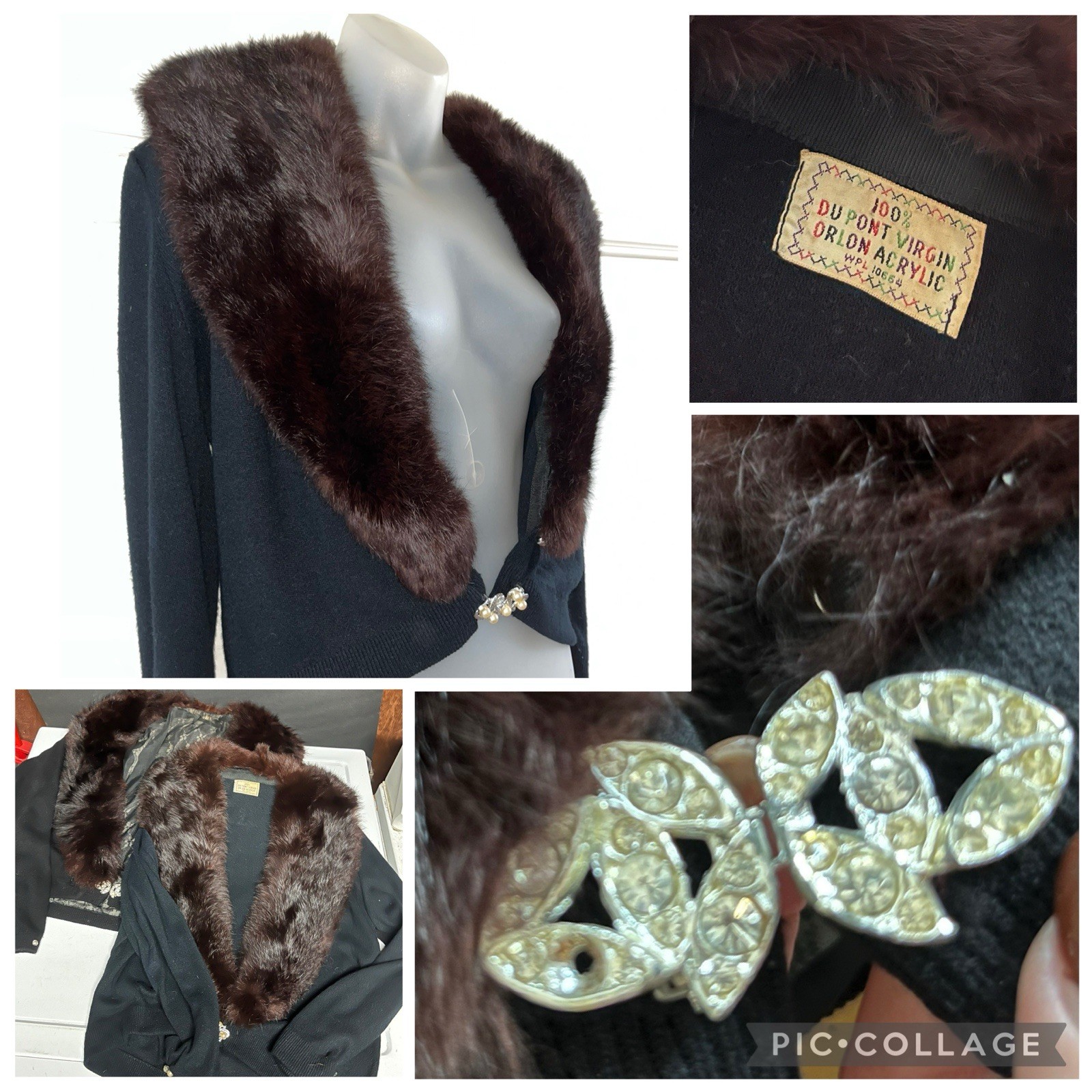 LOT x 2 Women’s 1950s Vintage Cardigan Sweater Real Fox Fur Shawl Collars-Sz M