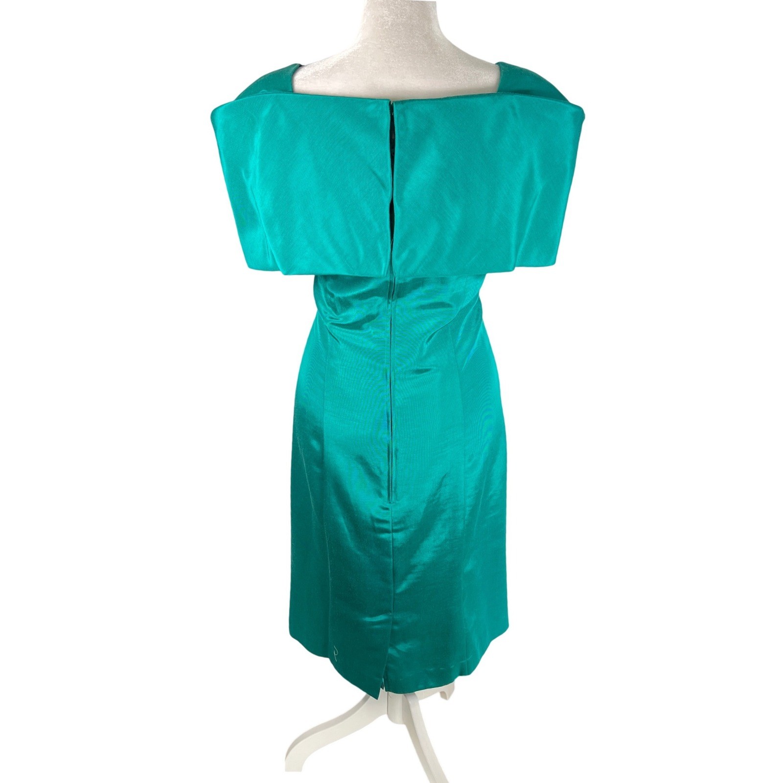 Jessica Howard Vintage Teal Green Bow Rhinestone Cocktail Dress Size 12 80s 90s