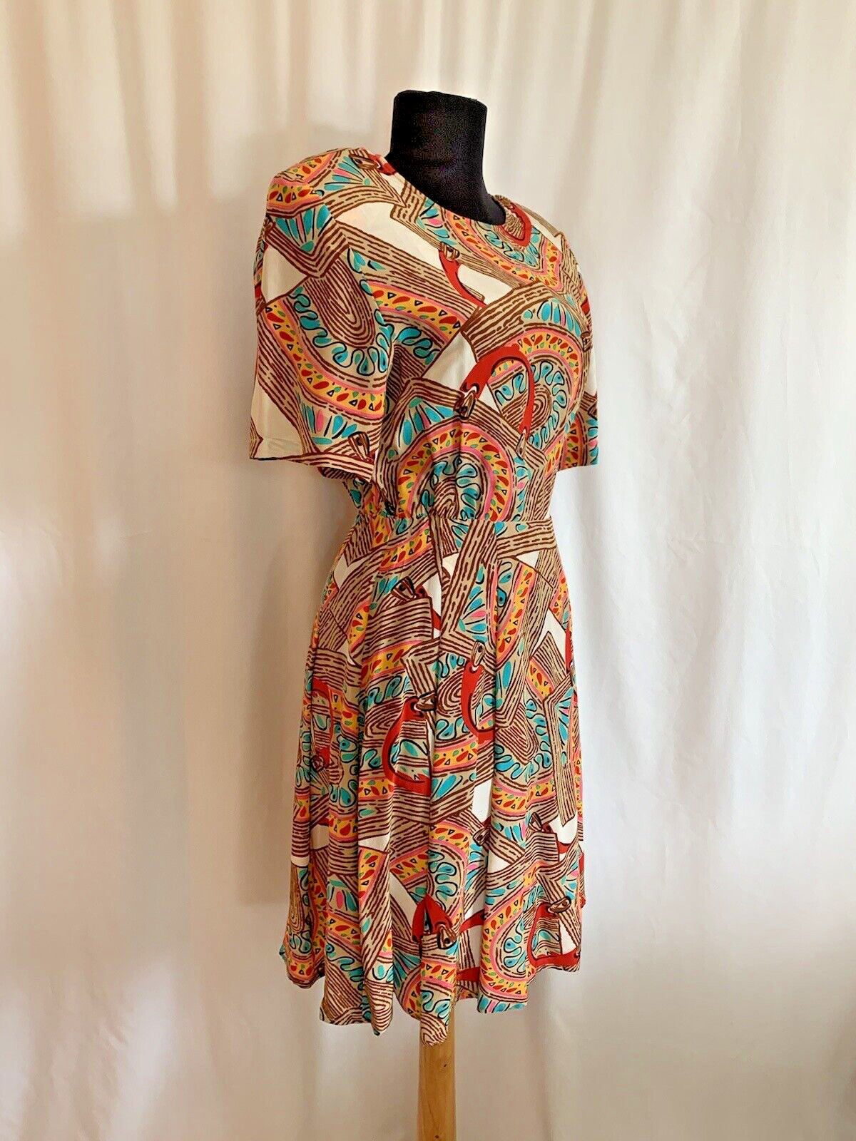 Vintage 1980s I.B. Diffusion Abstract Print Silk Dress – Size 4 Small