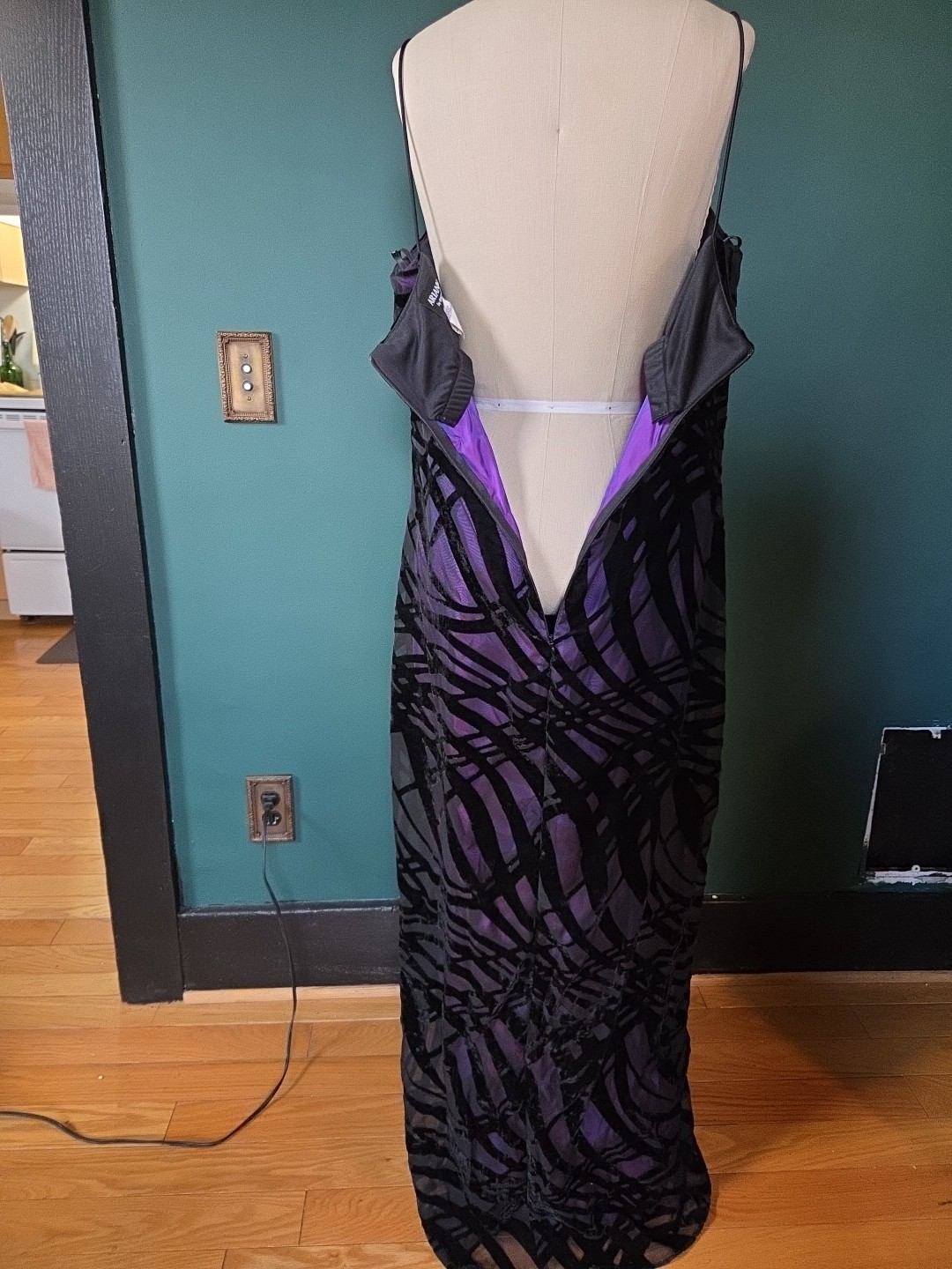 VTG ARIANNA BY RACHEL Kaye 90s Black&Purple Velvet Spaghetti Strap Dress Sz 16