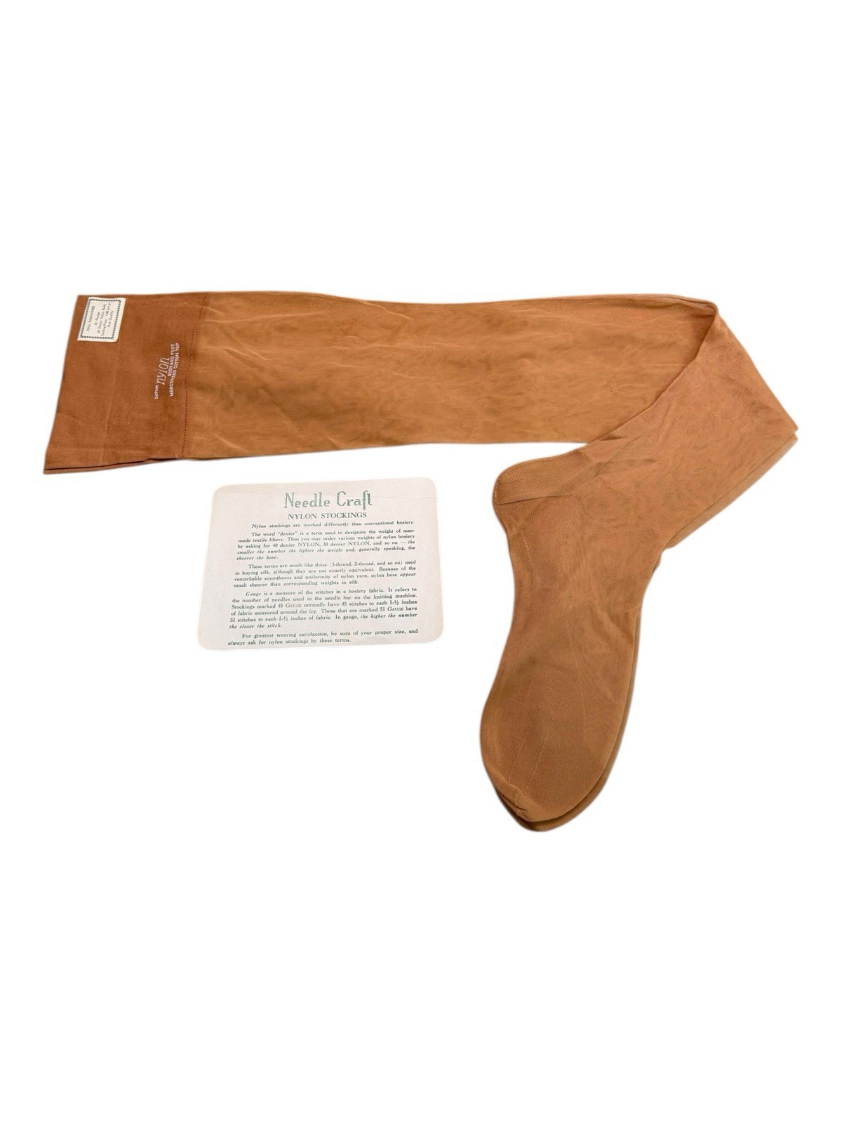 Vintage Needle Craft Seamed DuPont Nylon Stockings Size 9 Beige 31” Cuban Heel