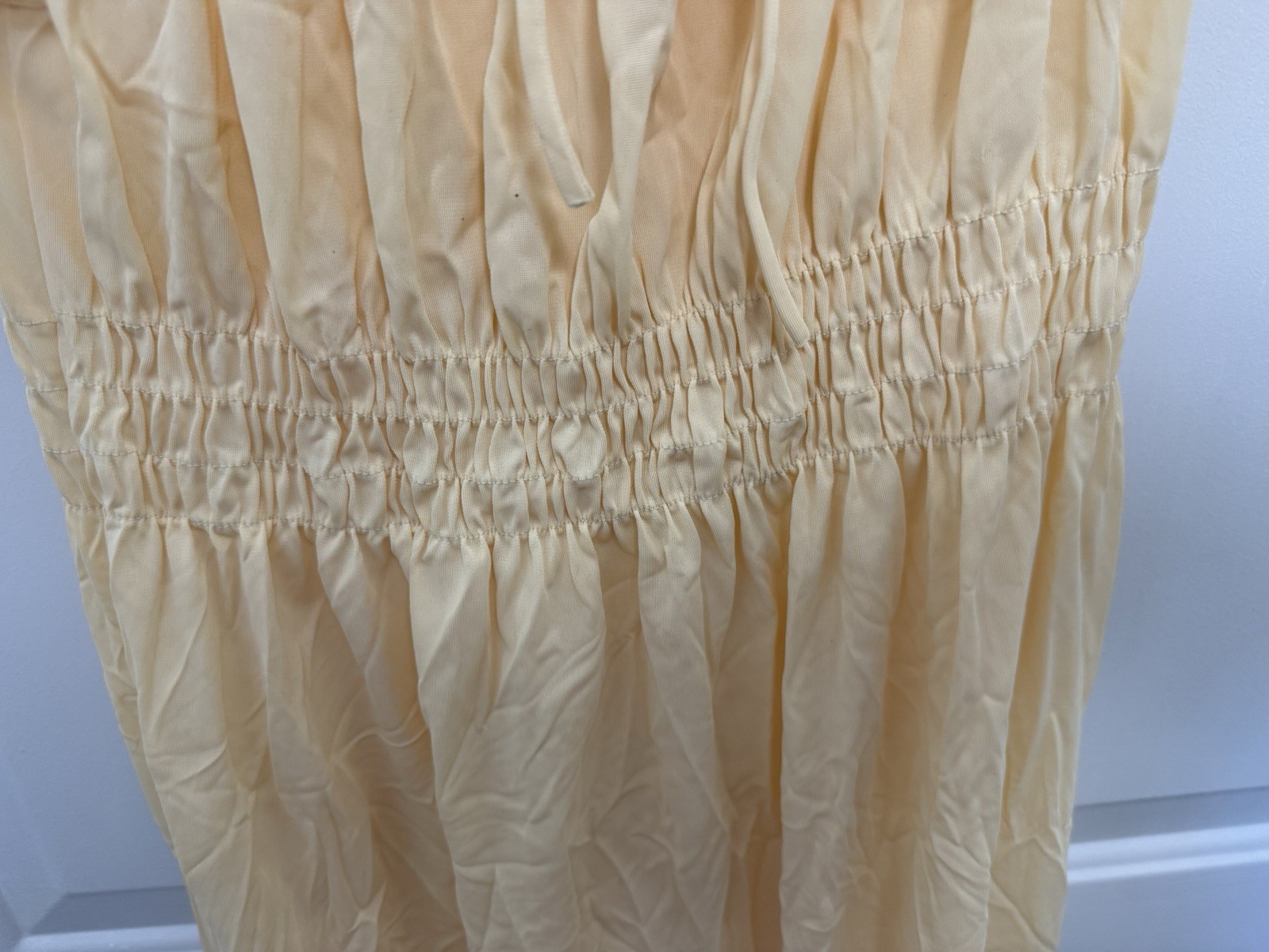 Vintage Gilead Butter Yellow Maxi Nightgown M Puff Sleeve Milkmaid
