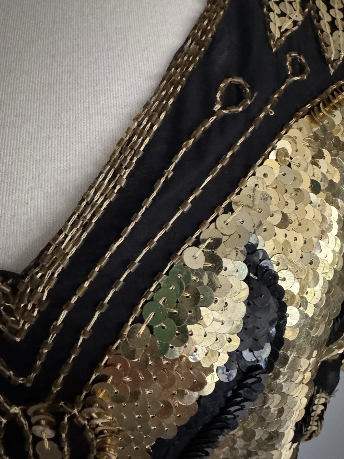 Vintage Black and Gold Disco Butterfly Top Beads and Sequins on Silk