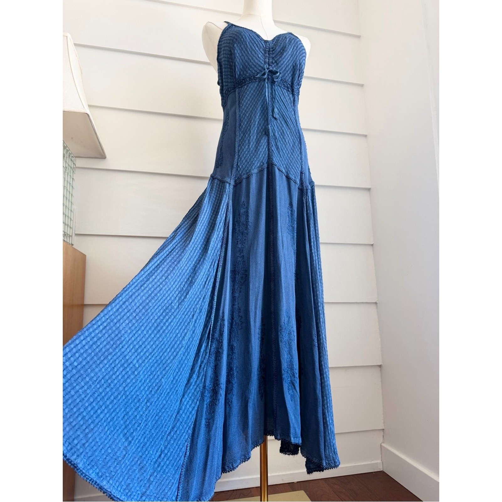 Vintage Y2K Maxi Dress Indigo Blue Fairy Made in India size L