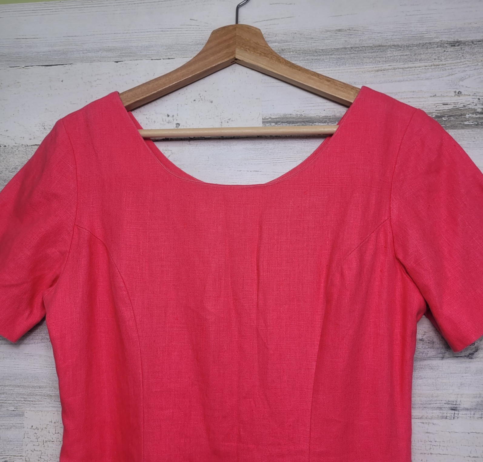 Vintage 90s Ellen Ashley Pink Linen Sheath Dress Pockets Lined Size 4