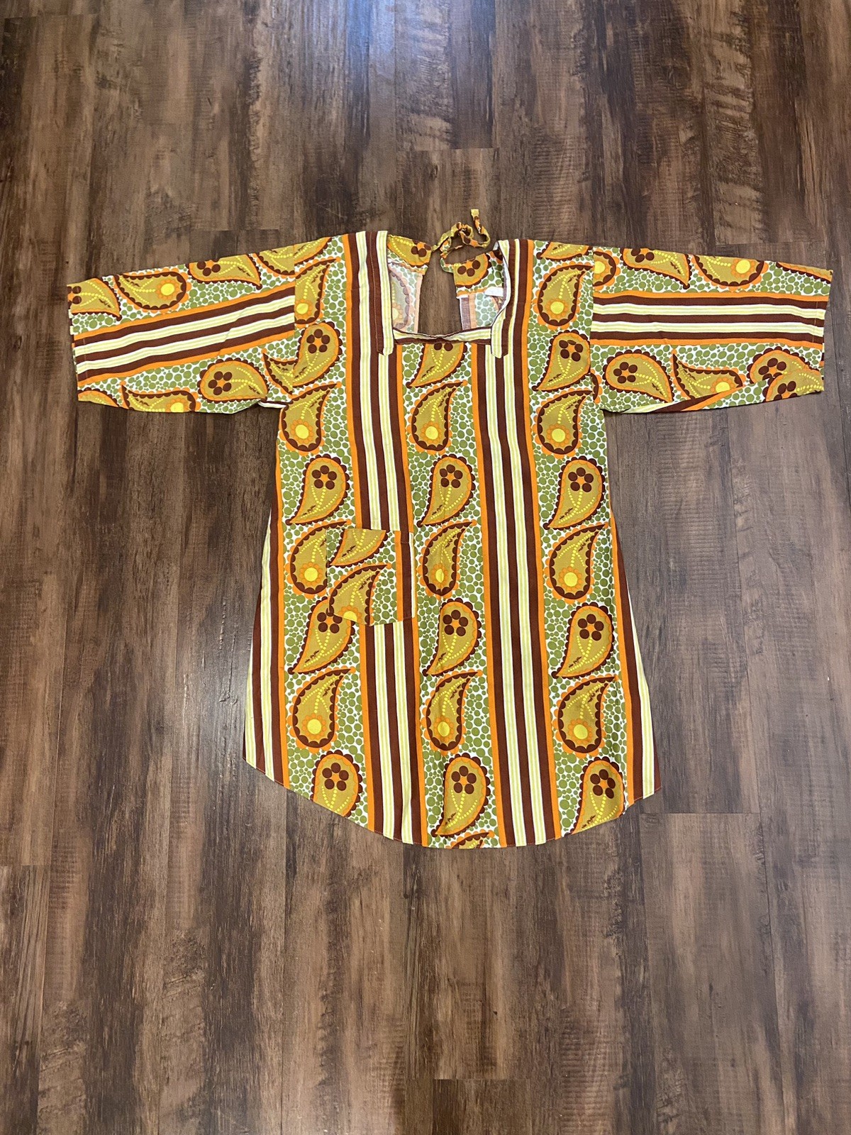Vtg Lee Griffin Design House smock paisley dots stripes orange green yellow