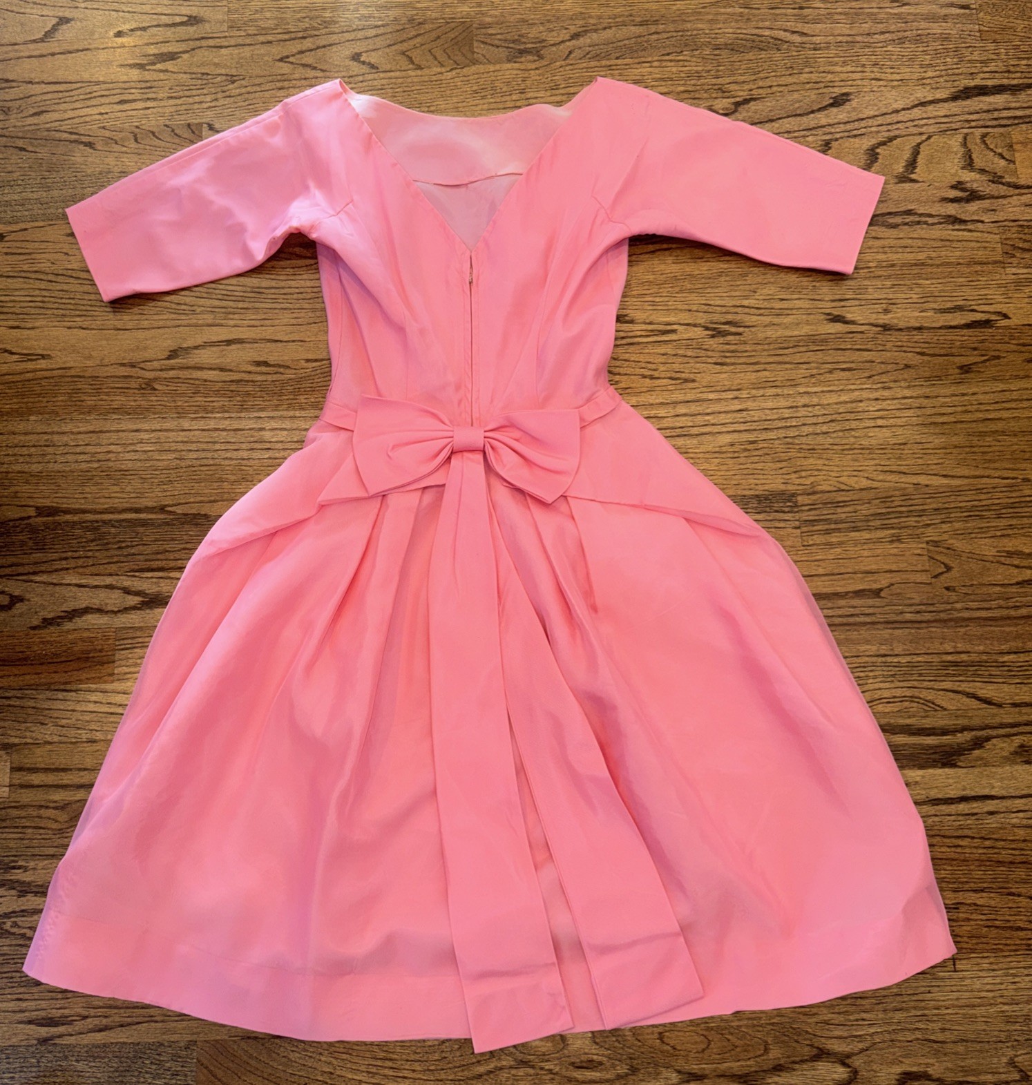 Vintage 50s LORRIE DEB Womens Sz 13 Tea Length Cocktail PINK Satin Party MINT