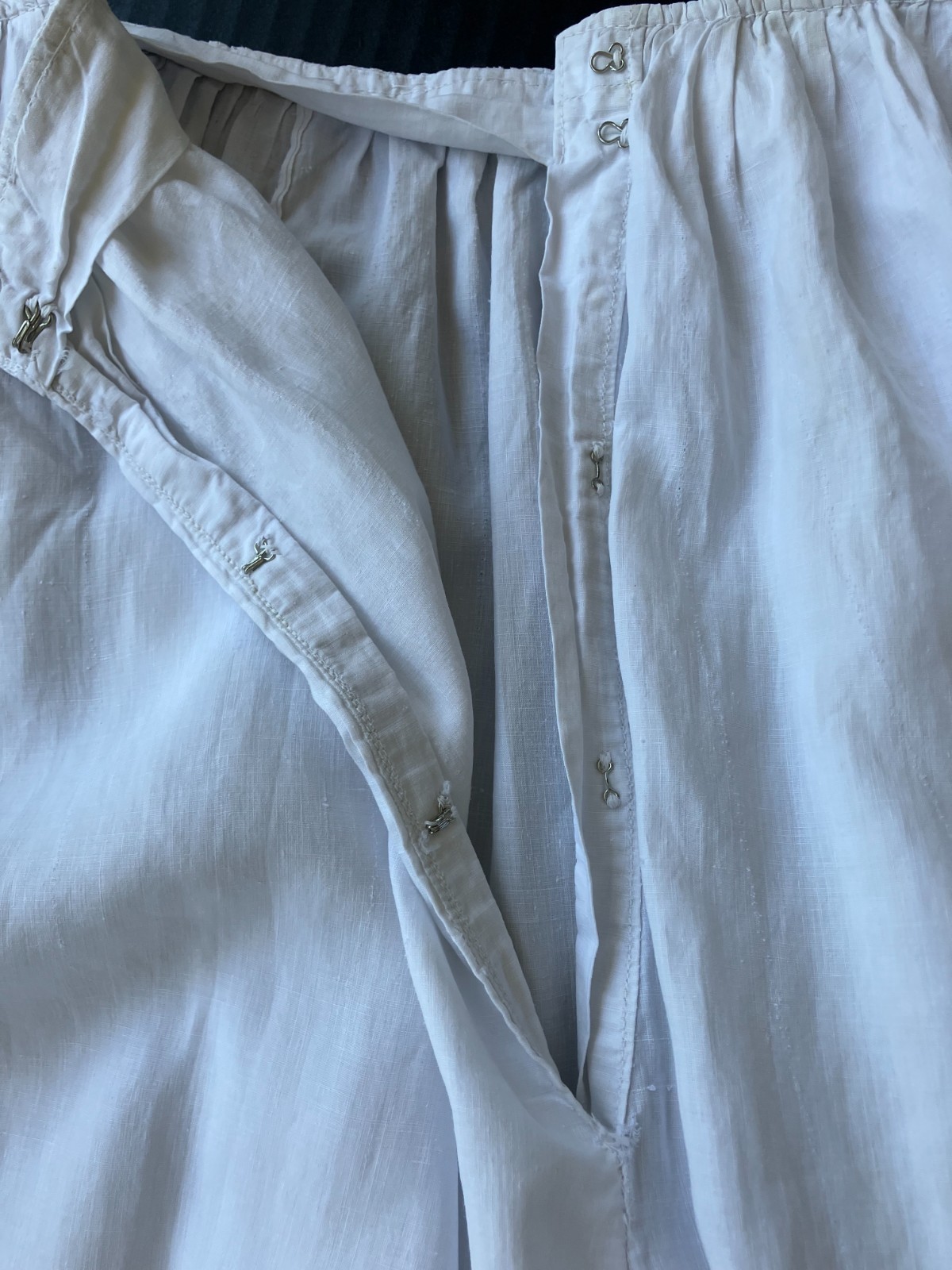Antique Edwardian French White Linen Skirt w/Lacy Drawn Work & Pin Tucks S/M