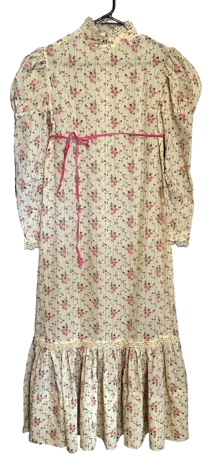 VTG 70s Regency Floral Maxi Dress Empire Waist Velvet Ribbon Brigerton Style