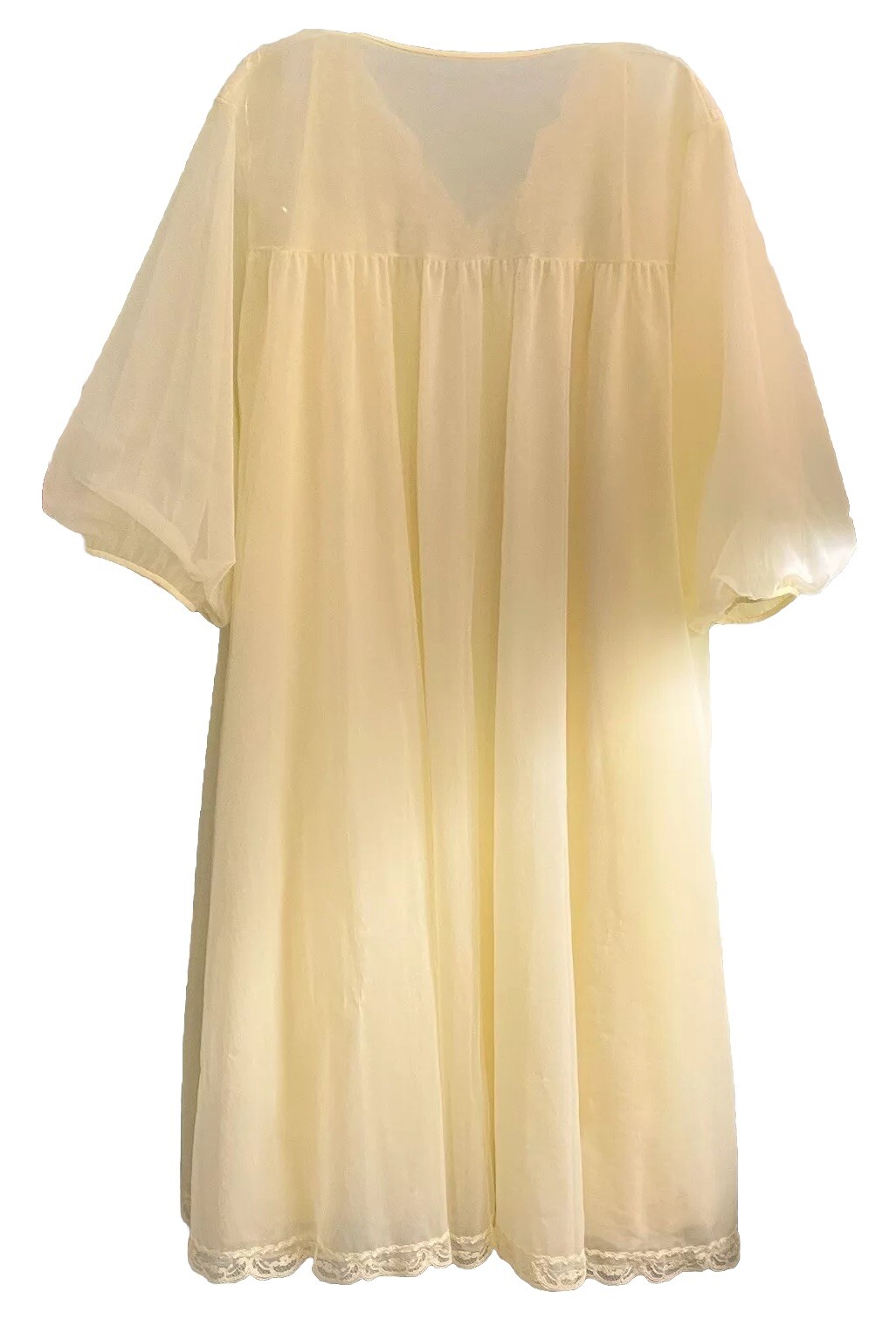 60s Shadowline Nightgown Robe Peignoir 2 Pc Long Sheer Chiffon Nylon Lace Sz Med