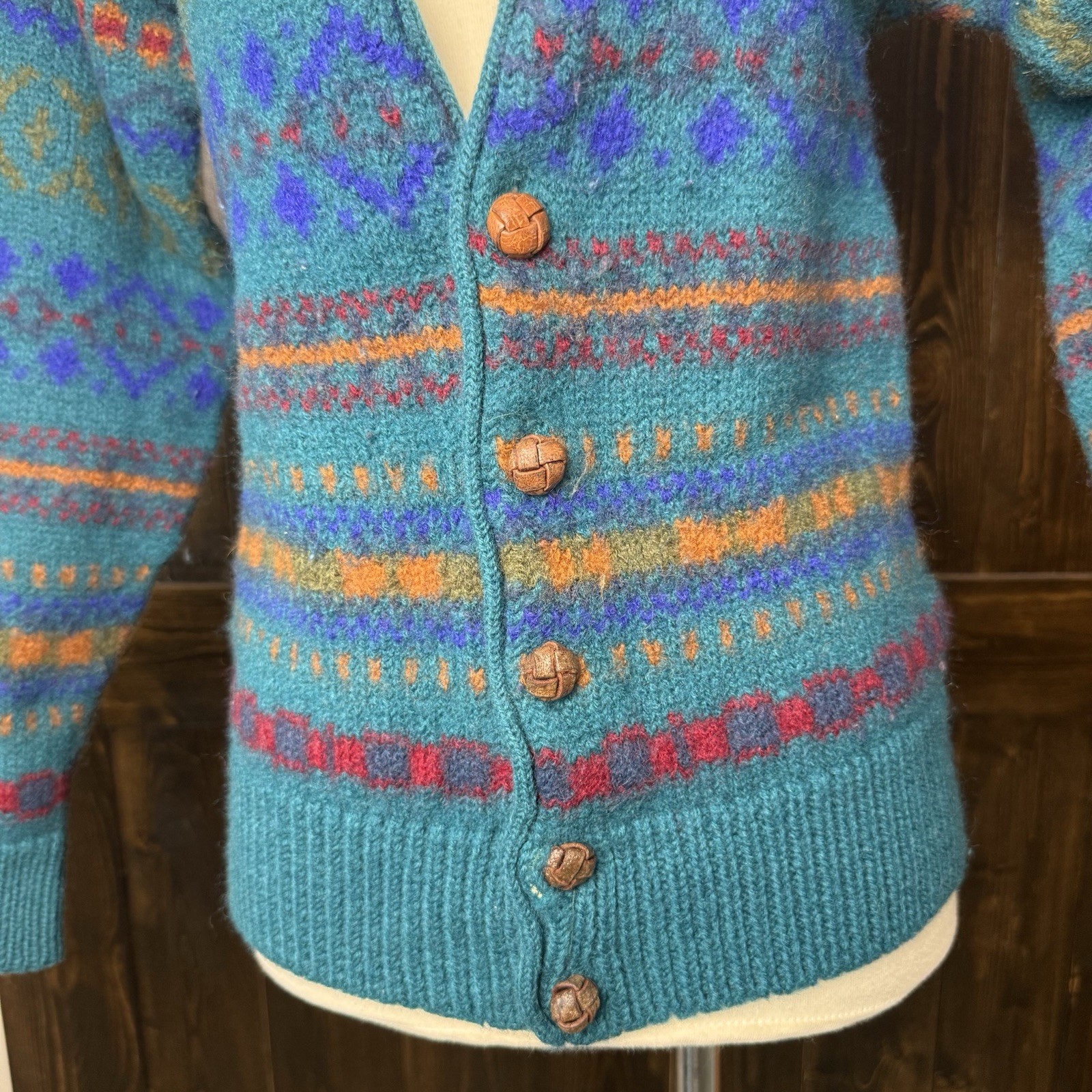 Vintage 1990s Gap Wool Knit Geometric Pattern Cardigan Sweater Small Medium