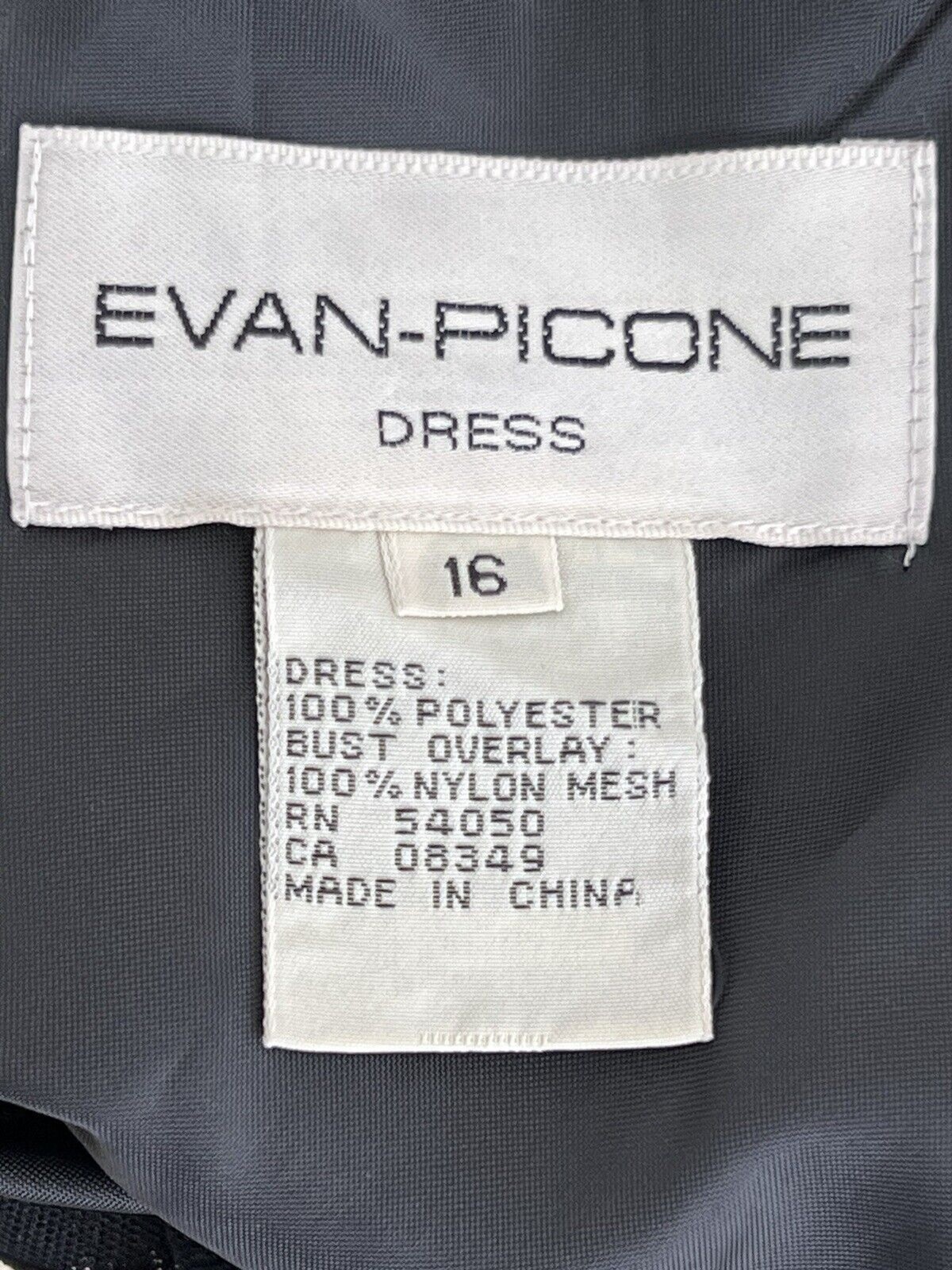 Evan Picone Vintage 80s Black V-Neck Mesh Strap Rhinestone Adorned Dress Size 16