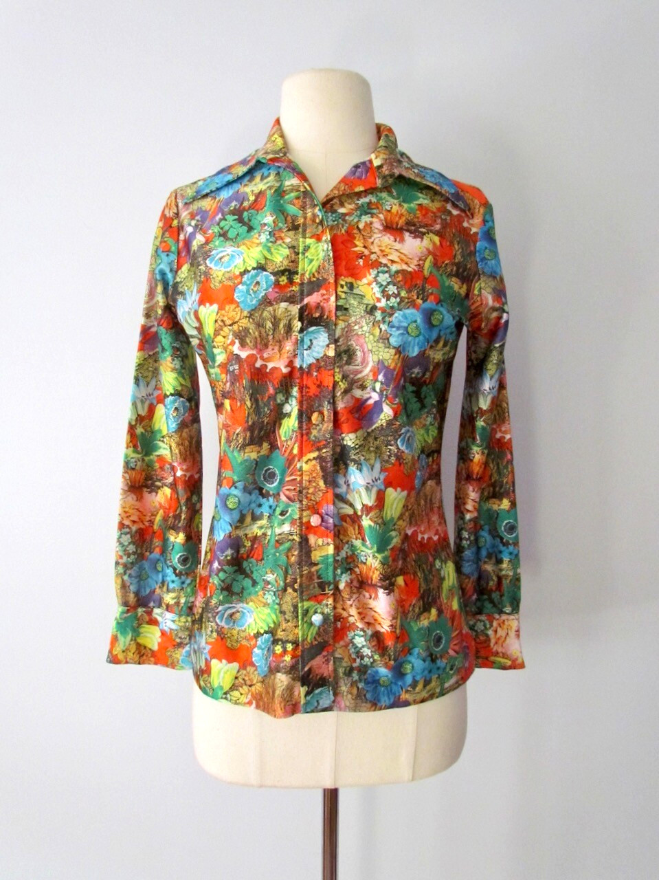 Rare Vintage 1970s Lanvin Paris Shirt Top Blouse Floral Button 10