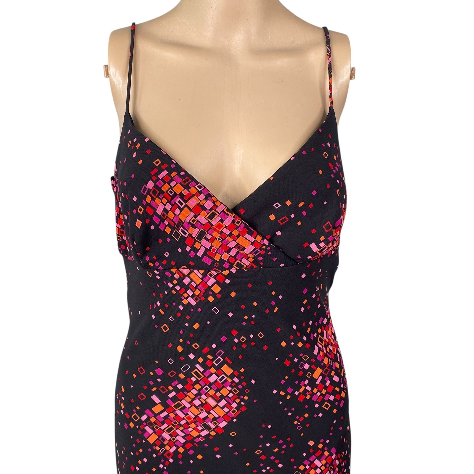 Y2K La Belle Black Pink Geometric Whimsigoth Dark Fairy Slip Maxi Dress SZ 9