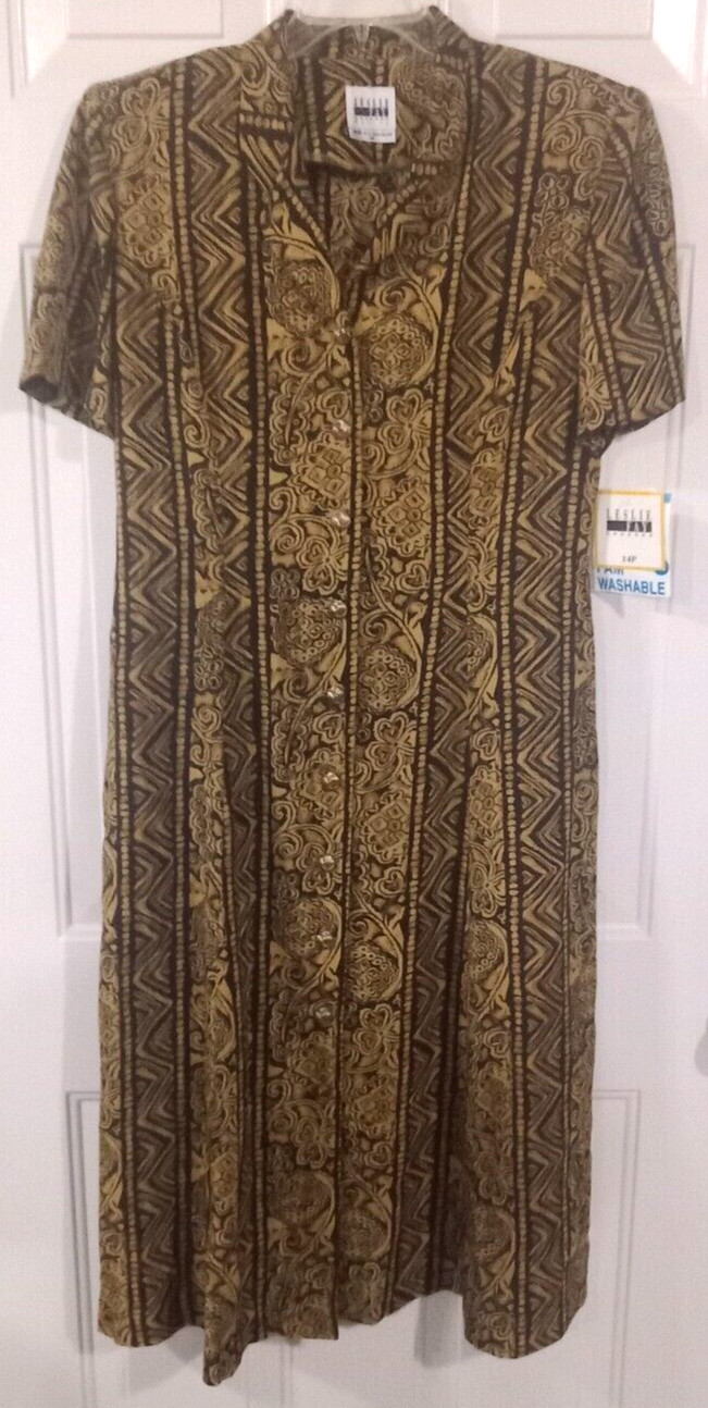 Vintage Leslie Fay Black/Brown Aztec Print Long Dress Size 14p