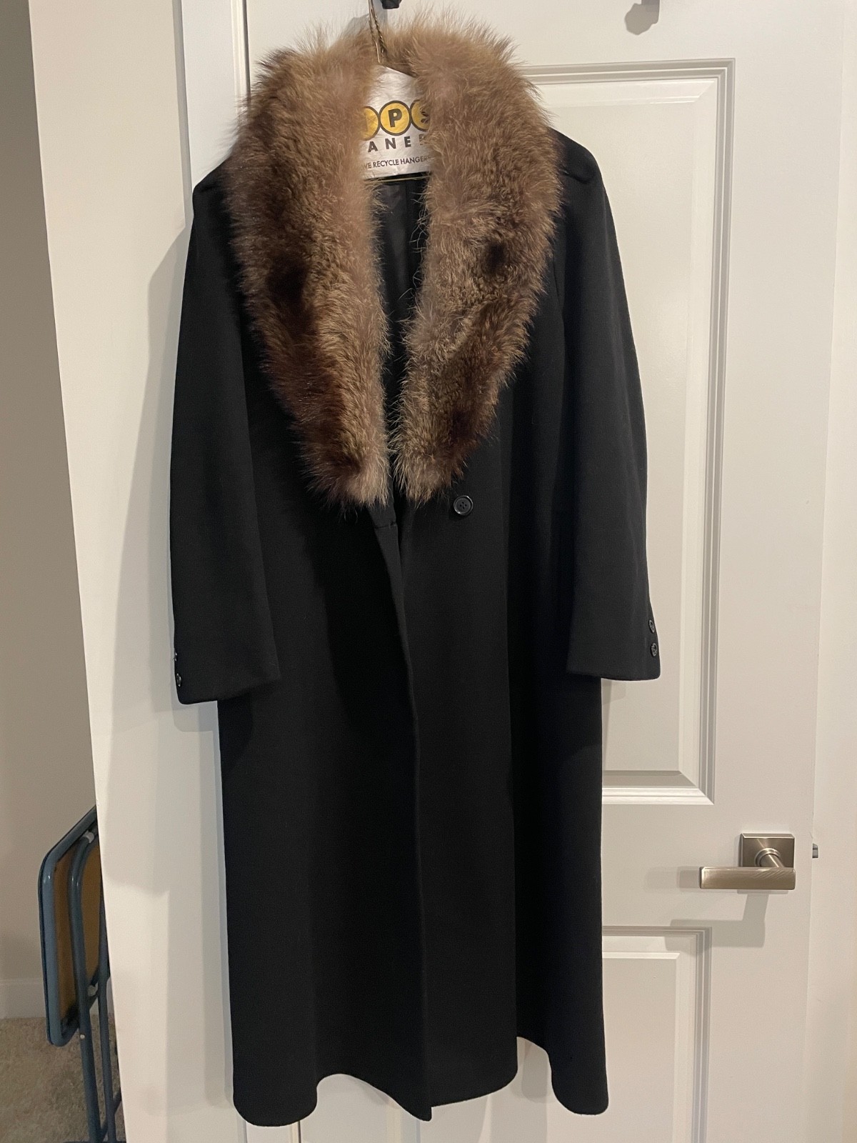 VTG Forstmann Fabric styled Central Park Wool Fur Collar Coat 12/14 Black USA