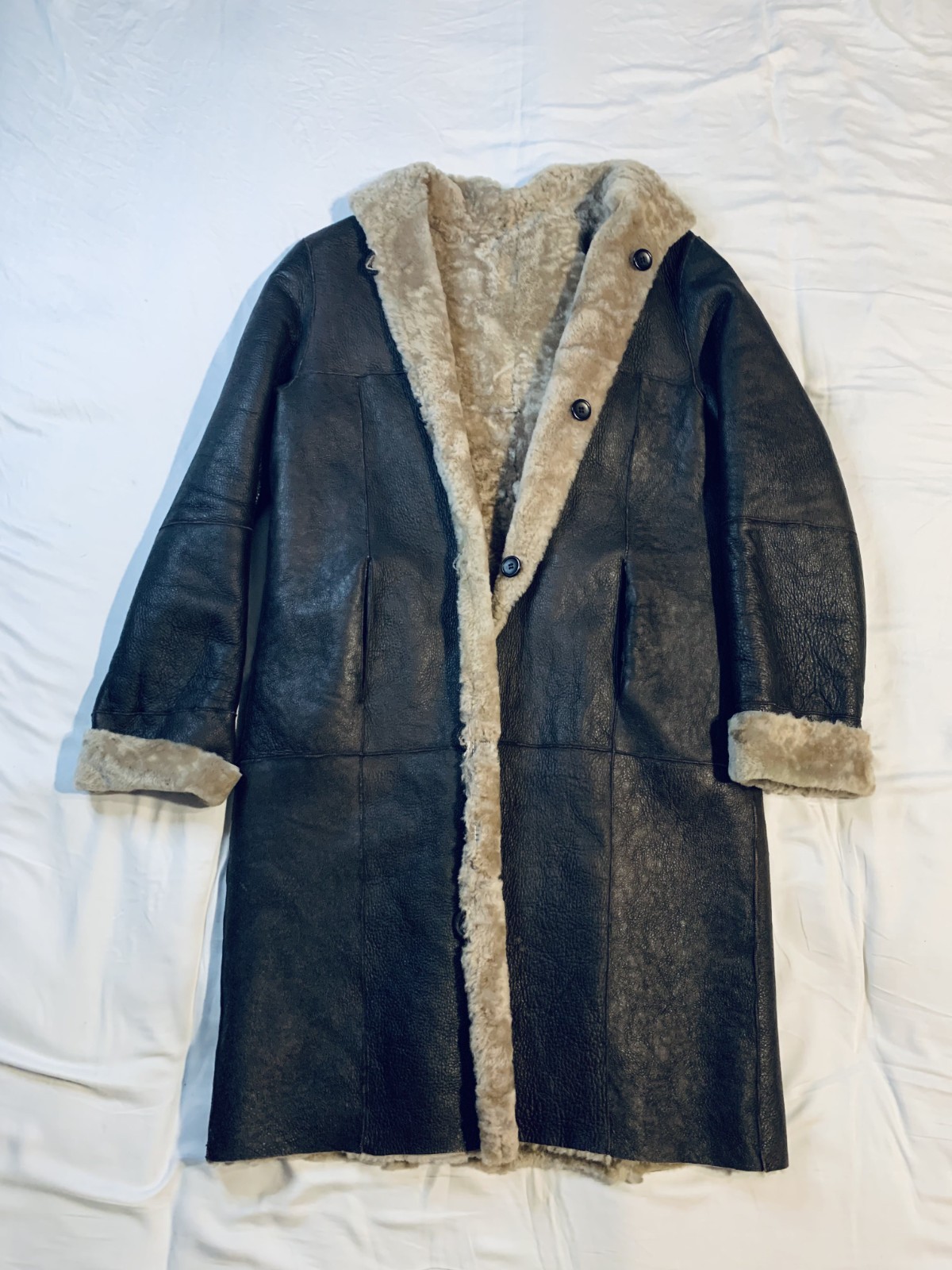 Vintage 100% Real Shearling Long Coat – Made in Argentina – Size S