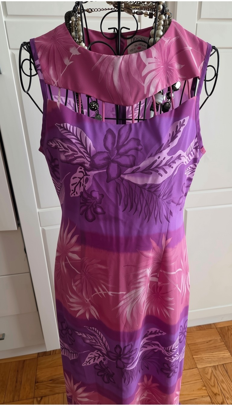 Vintage Dress-u Pink &purple Ombre Hawaiian Cut-out Sleevless Long Dress Sz9/10