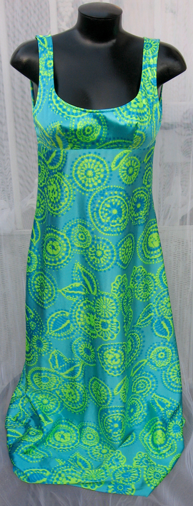 VTG 70’s Batik Nylon Maxi Dress Hawaiian Boho High Tide of California Size S / M