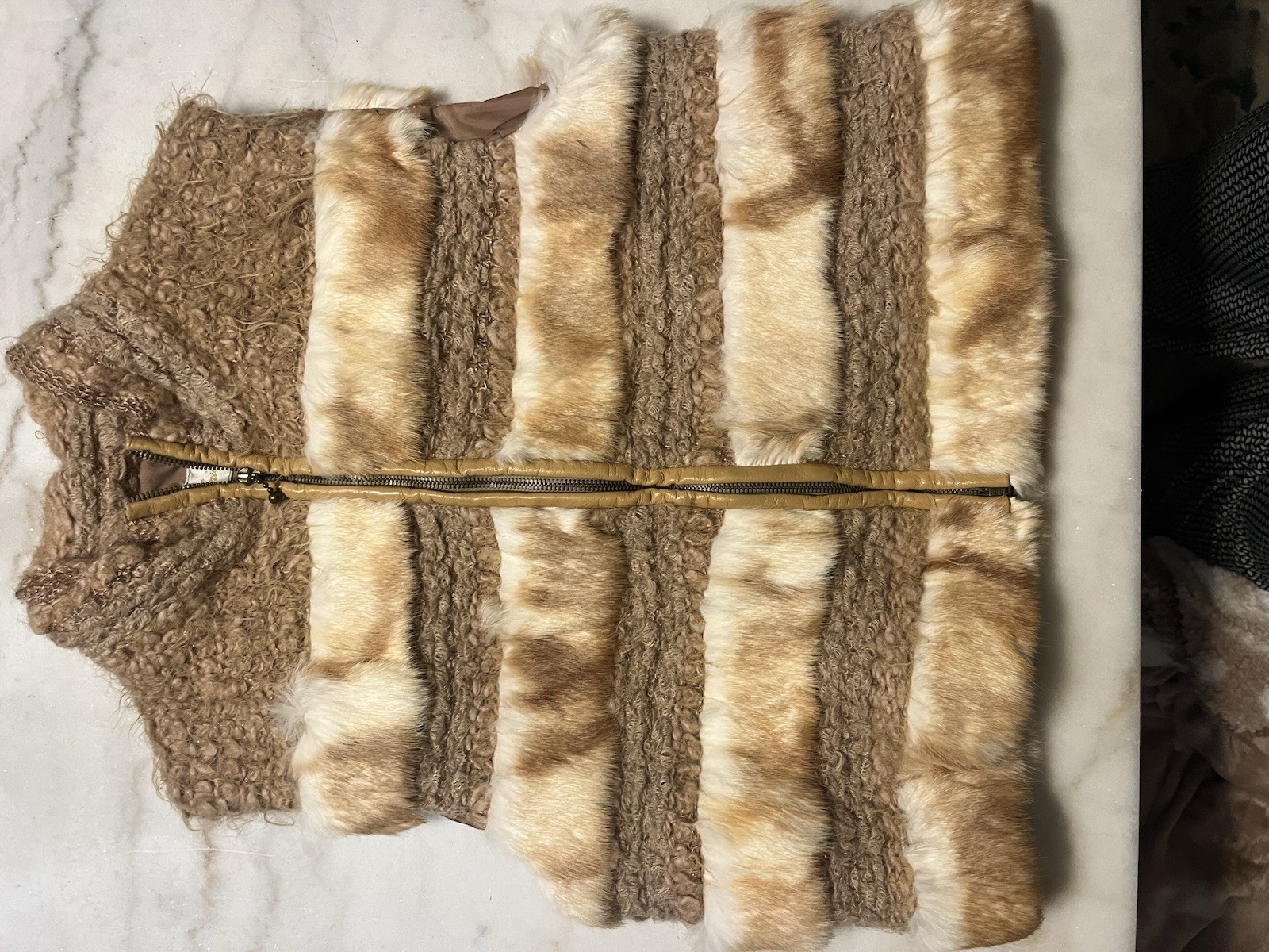 Vintage Made In Italy Vest Women Boho Luxury Faux Fur Wool Sz 10 (Eu 46) 60s-70s