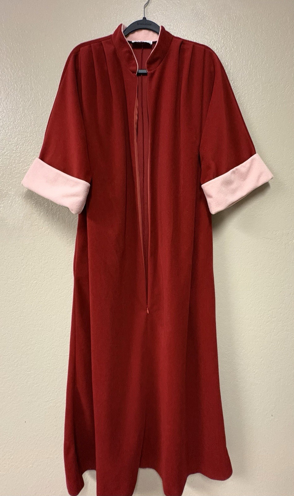 Vintage 1970s Vassarette Velour Zip Up Lounge Robe Large Burgundy Housecoat