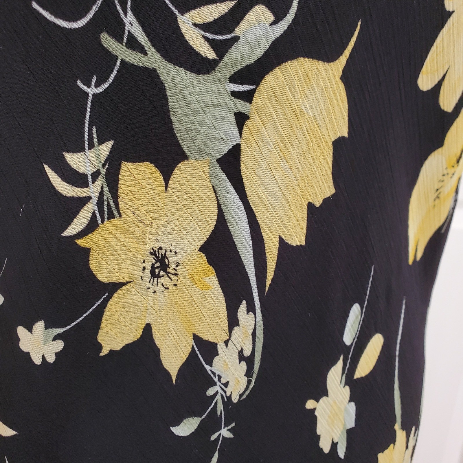 Vintage 90s Cottagecore Floral Bias Cut Maxi Dress Black Yellow Sz 10 Studio I