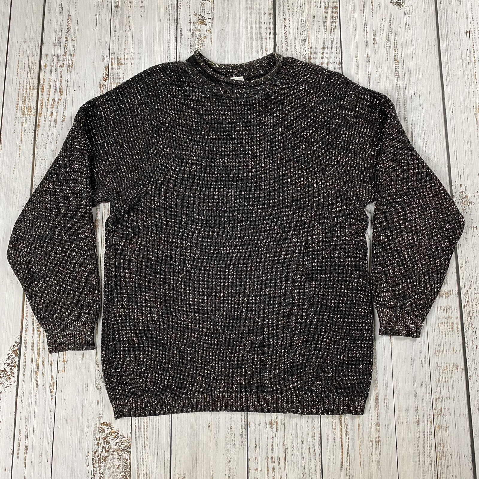 VTG 70S TAMI SPORTSWEAR METALLIC GOLD THREAD DISCO ROLL NECK USA SWEATER OSFA