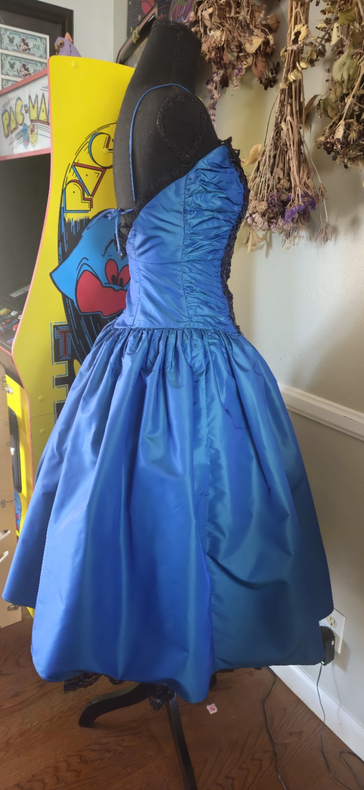 Vintage 1980s Blue And Black Gunnesax Prom Dress With Peek-a-boo Black Slip