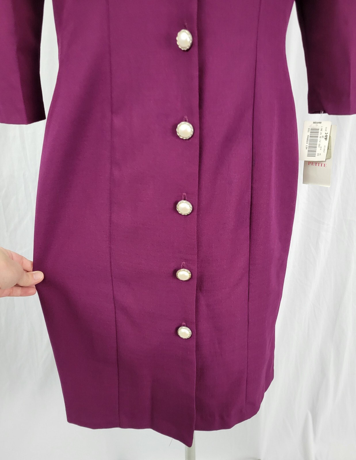 Vtg Whirlaway Frocks Plum Sheath Dress w Collar & Buttons Size 14P