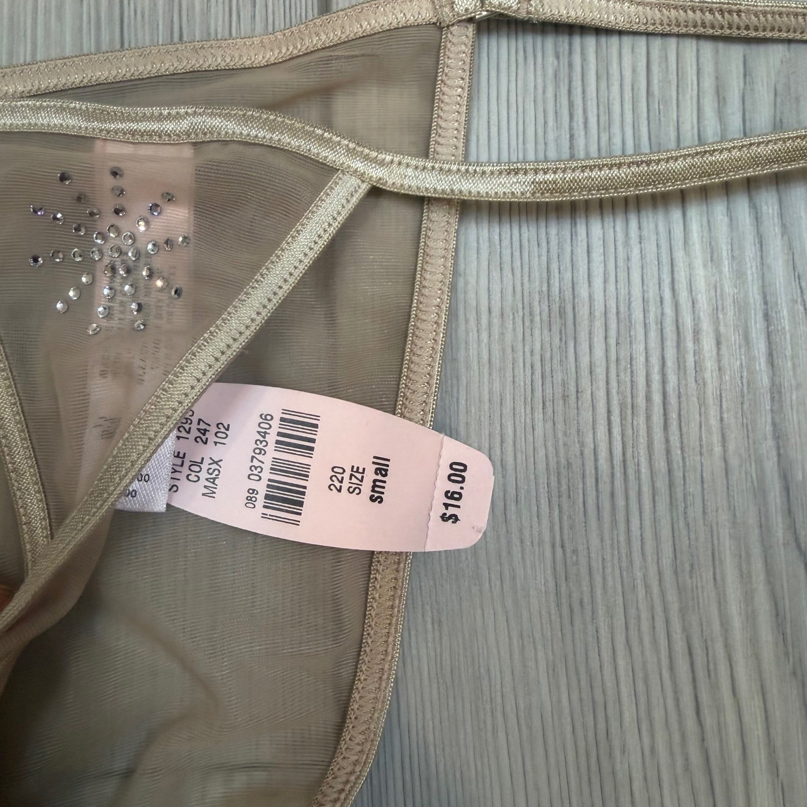 Vintage Victorias Secret Rhinestone Mesh V-String Thong Gold Y2K NWT Small 1293