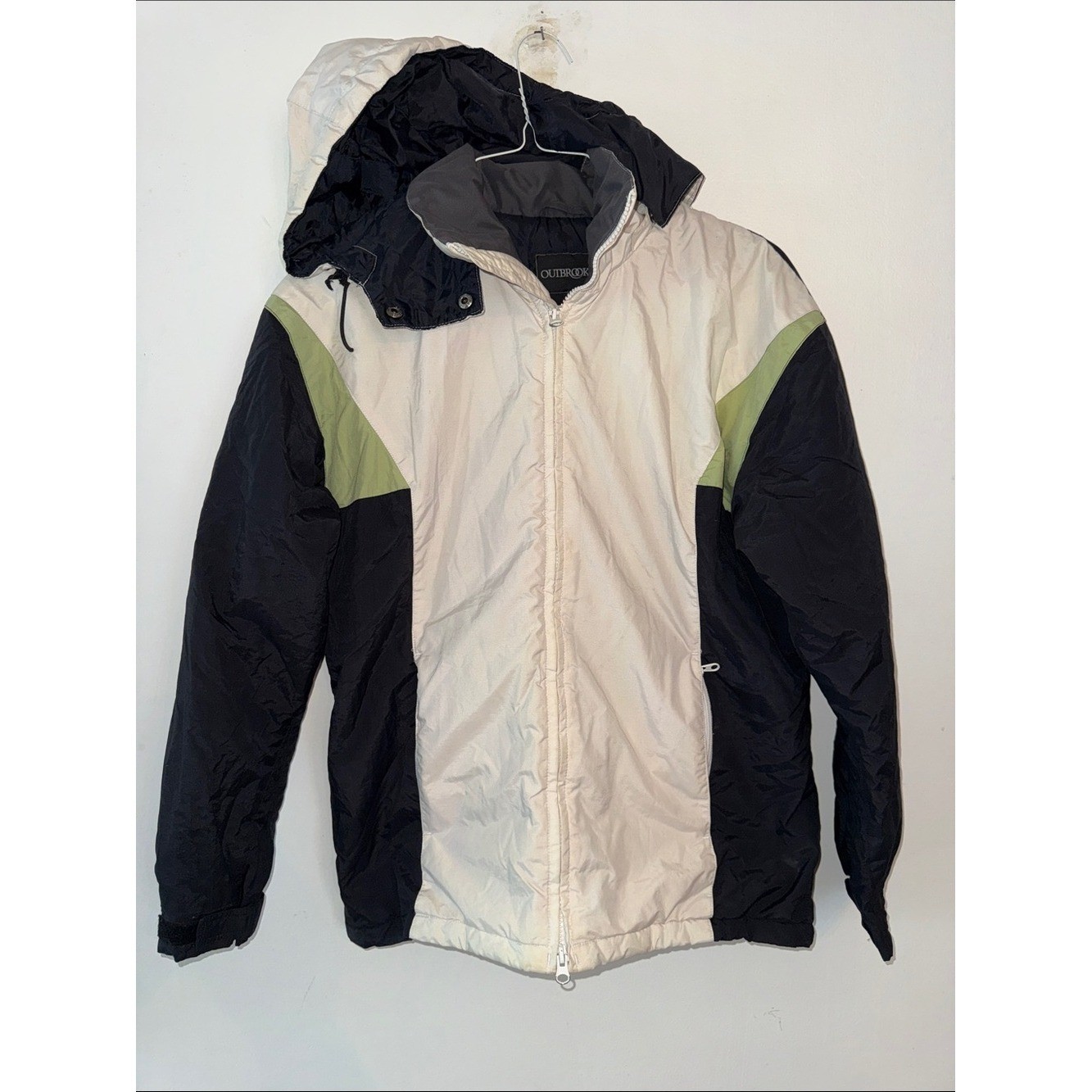 Vintage 90s Outbrook Colorblock Puffer Ski Jacket Black Cream Green Size Small