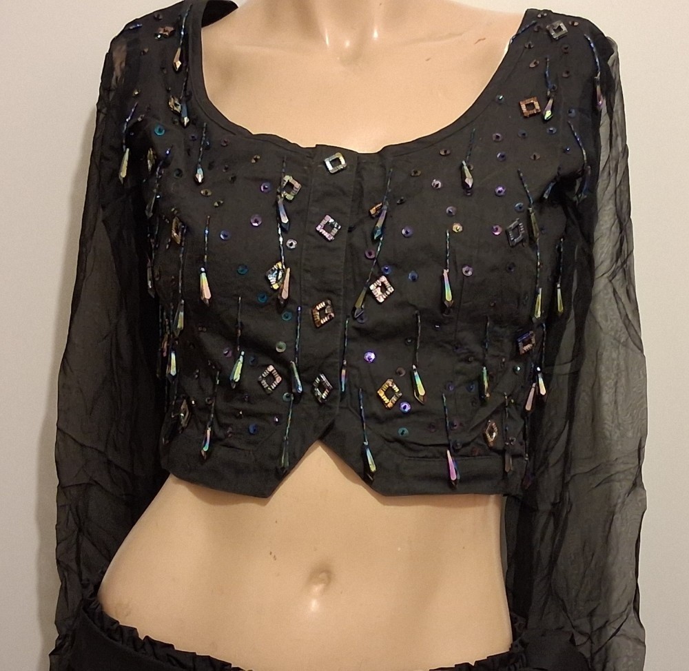 Vintage 90s Joujou Beaded Sheer Sleeve Crop Top Festival Fairycore Y2K Small
