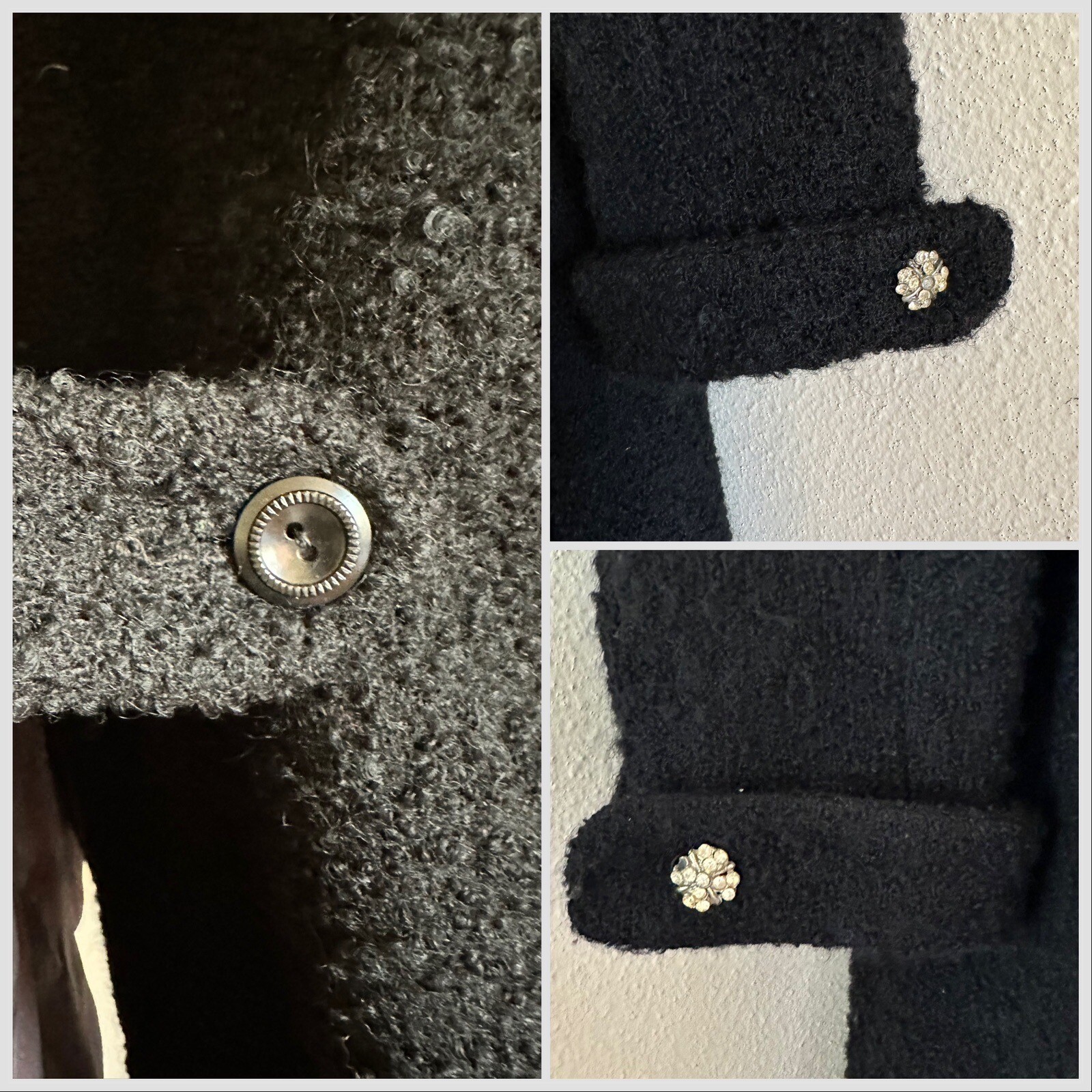 1940s Boucle Wool Swing Coat Holiday Shawl Collar Jacket Rhinestone Cuff 50s VTG