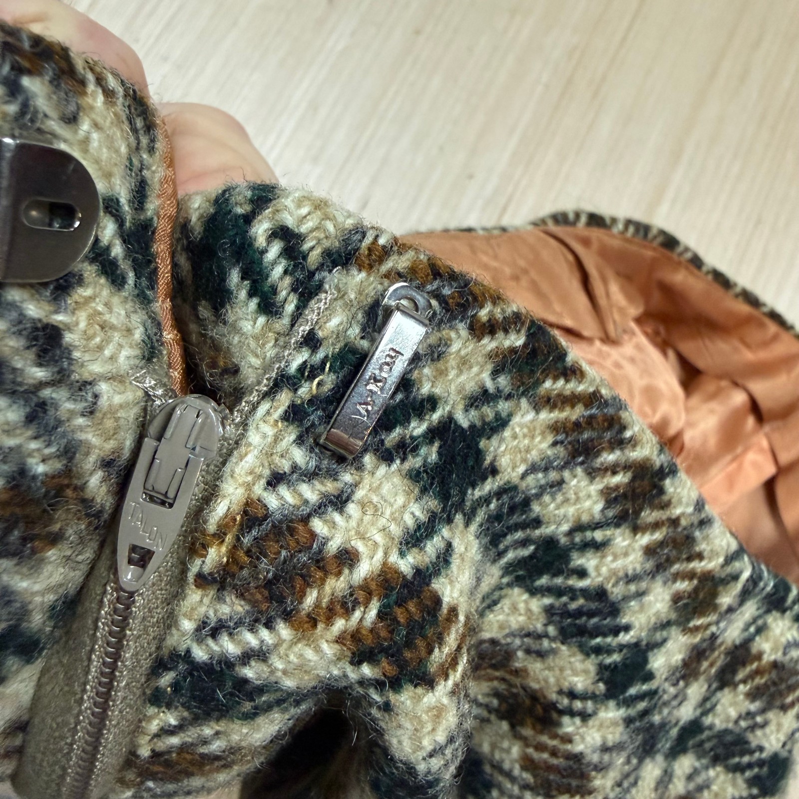 Vintage 60s 70s Wool Tweed Lined Pants Women’s Flare Leg Hondstooth 28×29 sz 12