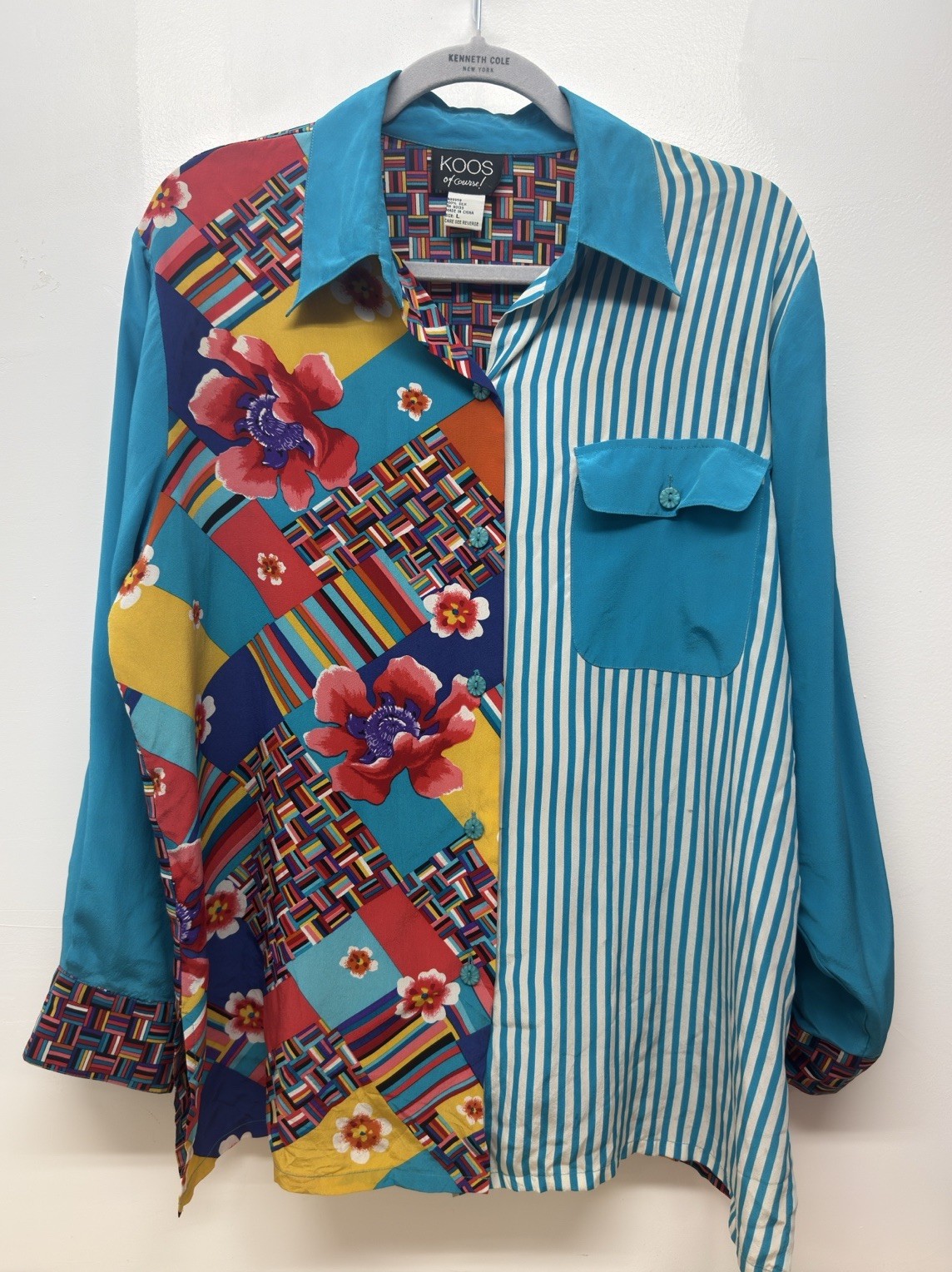 Vintage Koos Of Course Womens Large 100% Silk Art To Wear Button Blouse #44