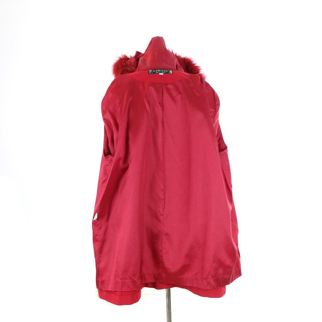 VTG 90s Komitor Red Wool Hooded Coat Genuine Dyed Fox Fur Union Made USA Sz L