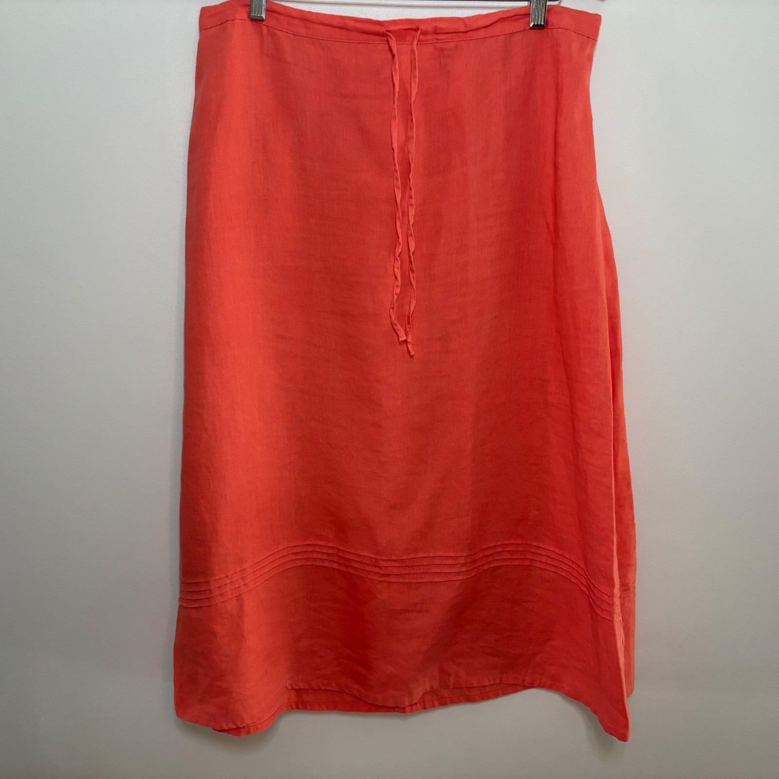 VTG 100% Linen A-Line Maxi Skirt 1x Coral Drawstring Pin Tuck Choices Women 90s