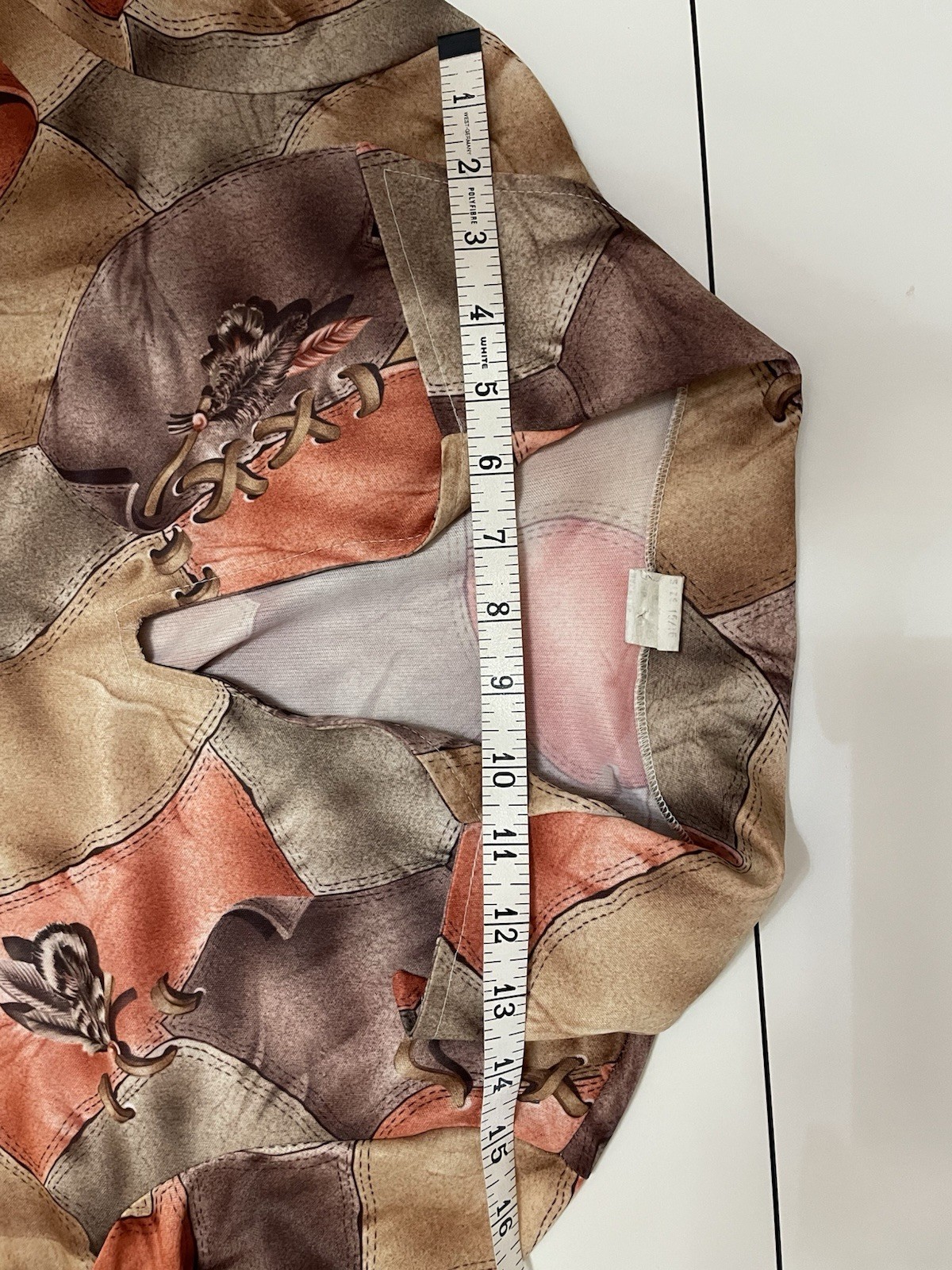 Vintage 1970s Whipstitch Leather Patchwork Feather Print Hippie Blouse Top Shirt