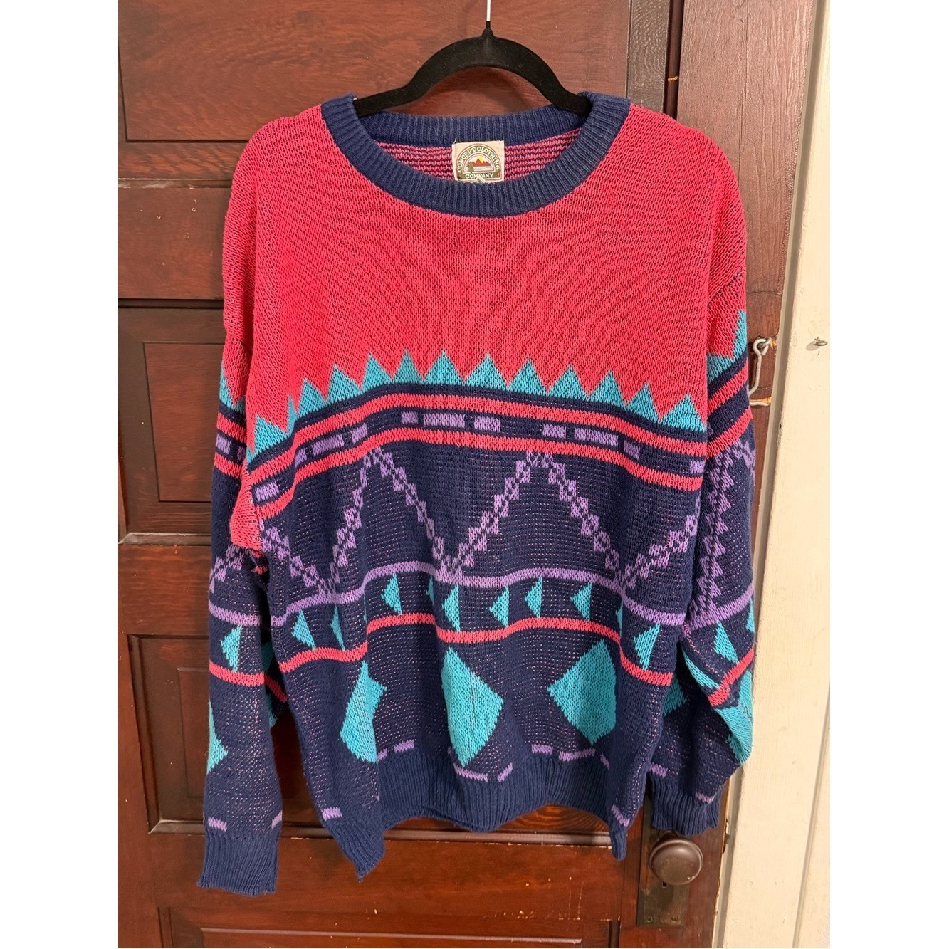 Concept Clothing Co. Colorblock Knit Sweater in Pink, Navy & Teal Vintage 80s
