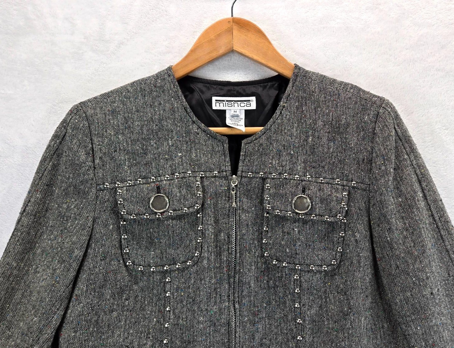 Vtg 90s Blazer Moto Gray Weave Multi Color Specs Silver Studs & Thread M Mishca