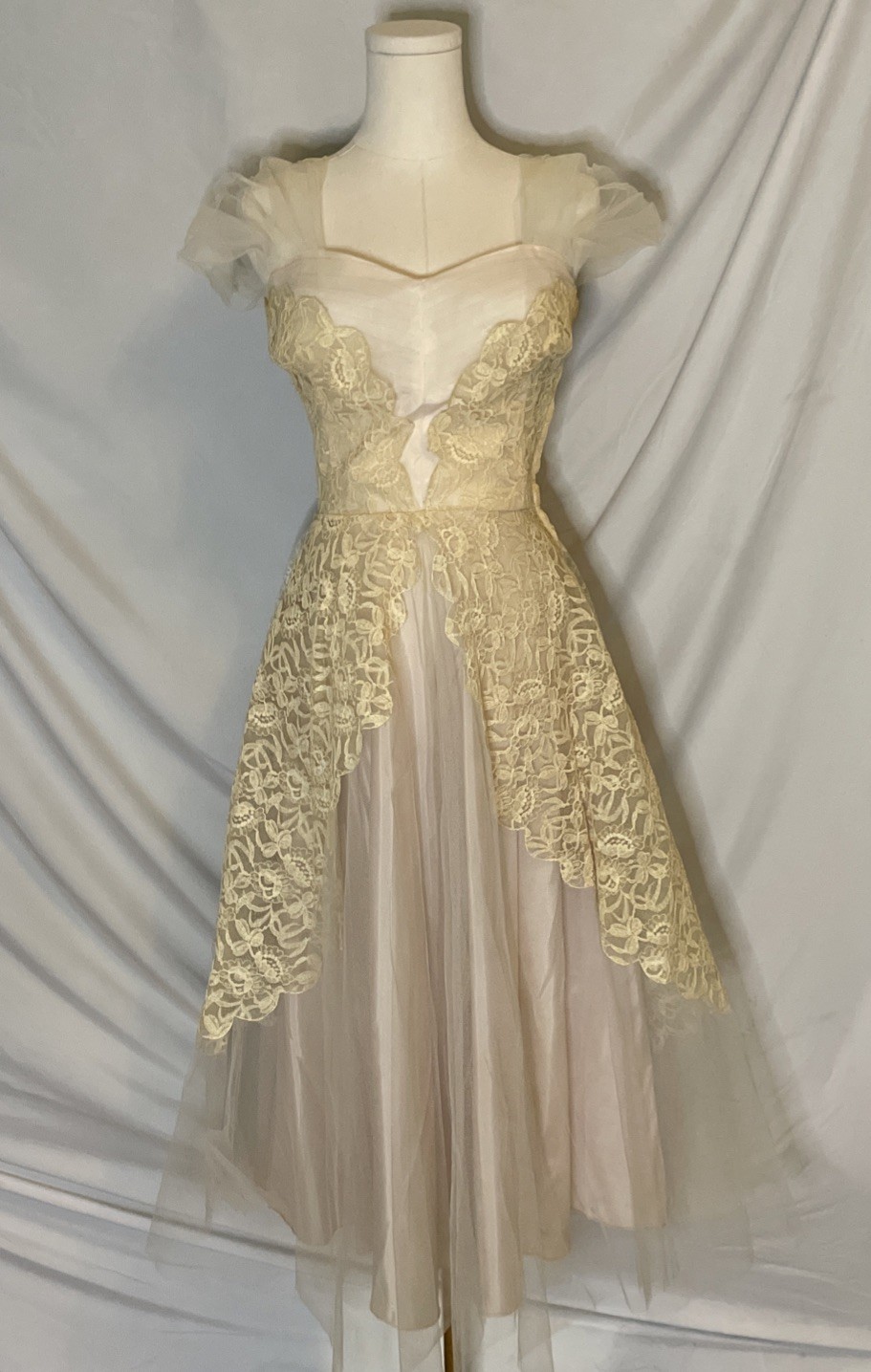 Vintage 50’s Don Miguel Of California Wedding Prom Tea Dress Lace Tulle Satin