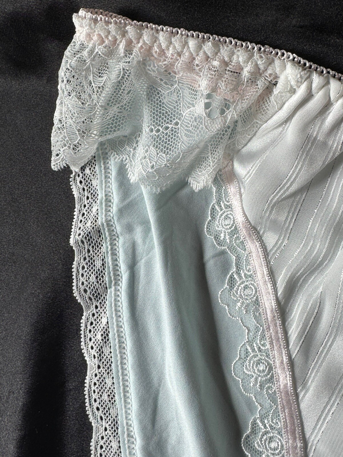 Vtg Style Silky Satin Soft Nylon Silver Thread Lace Side Panties Sc XL