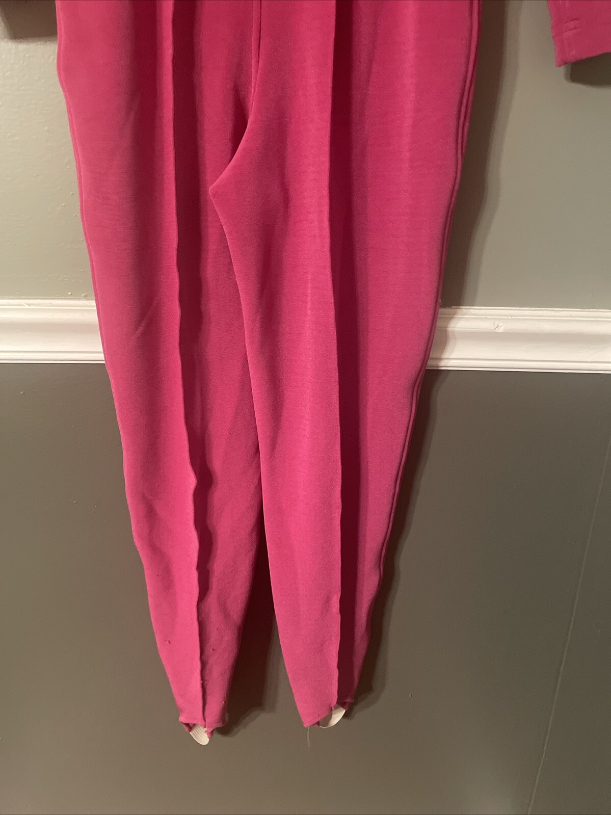 Vtg Tadaski Hot Pink Zippered Jumpsuit Shoulder pads And Stirrups Size S Rare