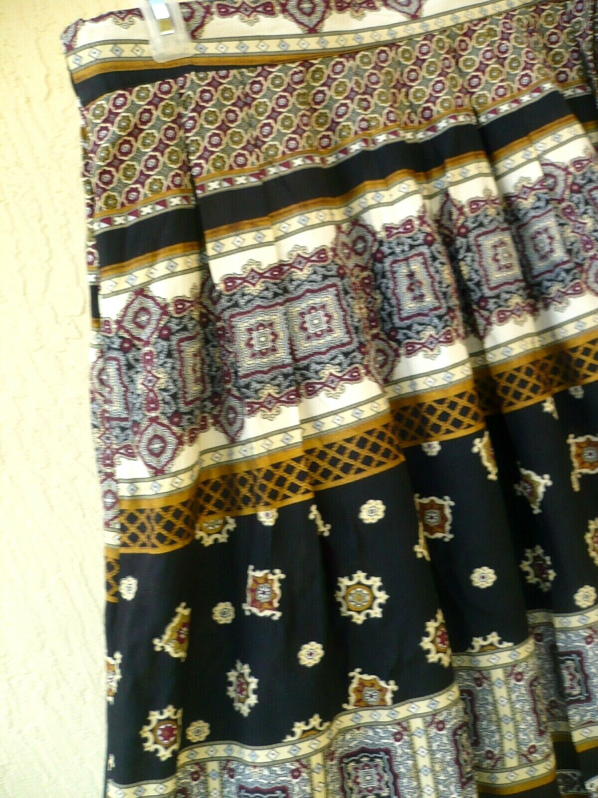 VTG 90S 2X MICHAEL TAYLOR PLUS PLEAT BLACK GOLD GEOMETRIC INDIA LOOK SKIRT WOMEN