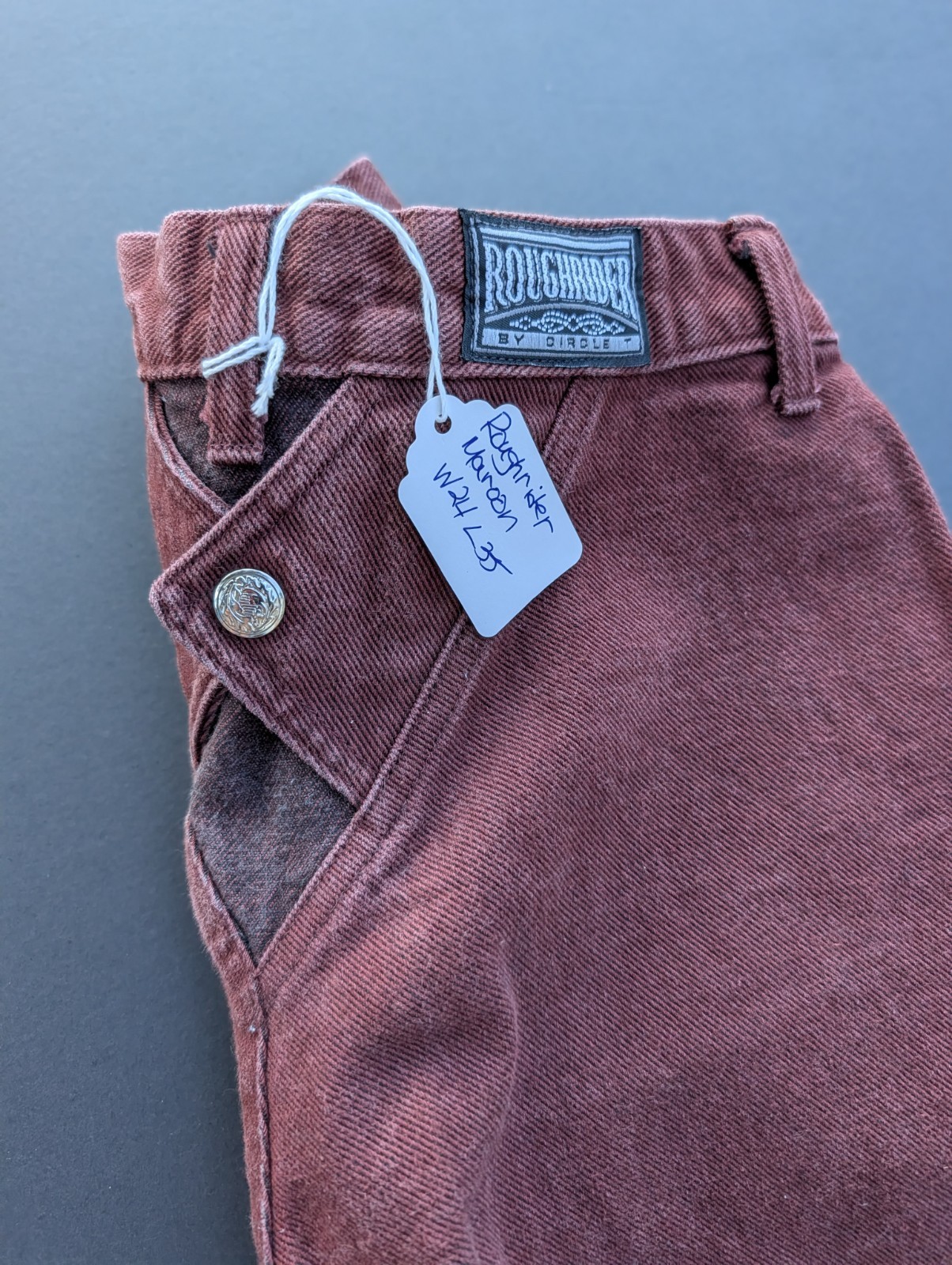 Vintage Roughrider Circle T Maroon Western Bareback Jeans W24 L35 Rare 80’s 90’s