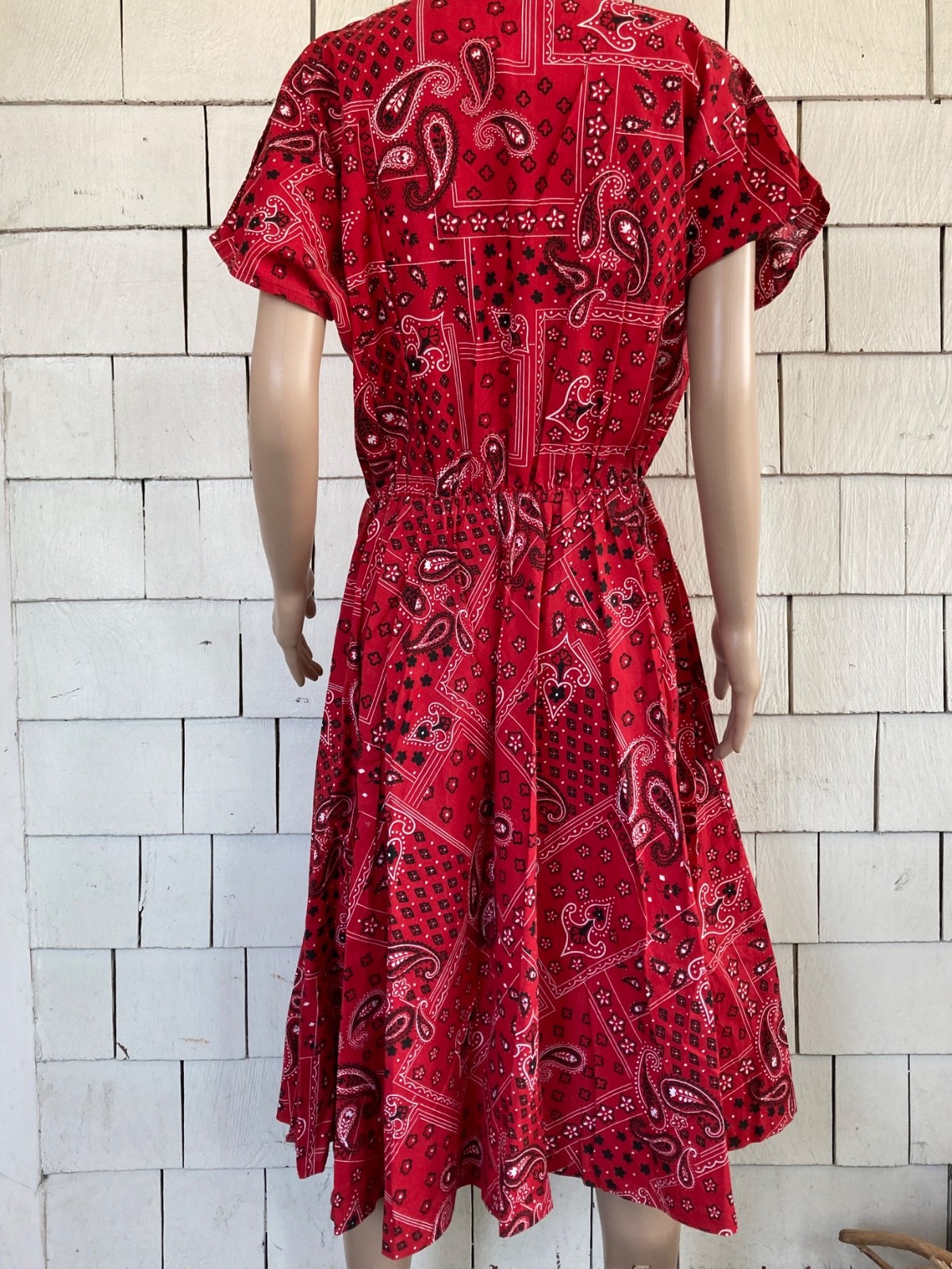 Vintage Boho Cottagecore 1960s-70s Bandana Print Summer Dress Size Small
