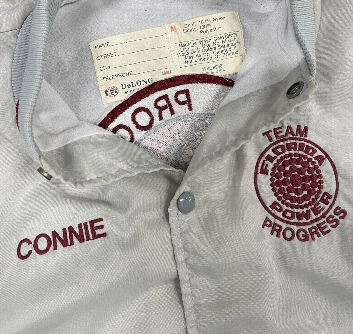 Florida Power Team Progress Vintage Coaches Jacket White Red Nylon Medium 70’s