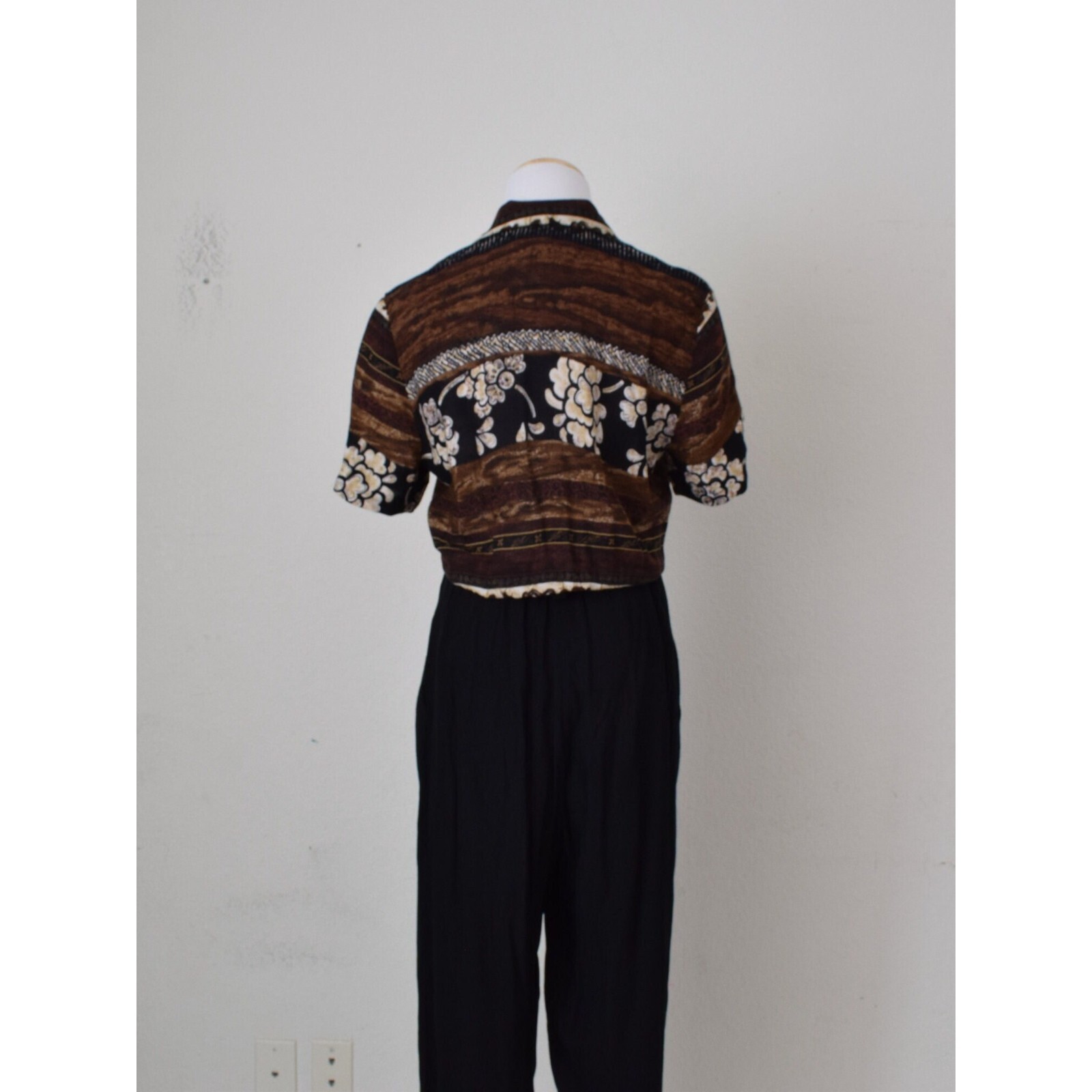 Vintage 90s Black/Brown Rayon Jumpsuit/Romper size 10 | 28-30 waist