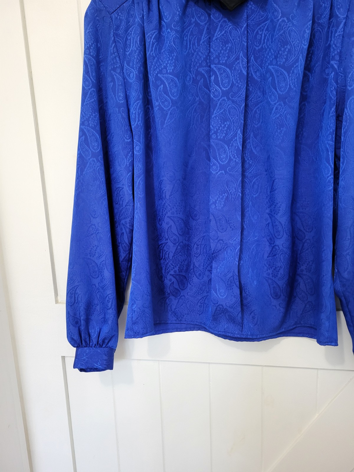 VTG Blue Paisley Long Sleeve Blouse ILGWU Union Made Women’s M Made In USA